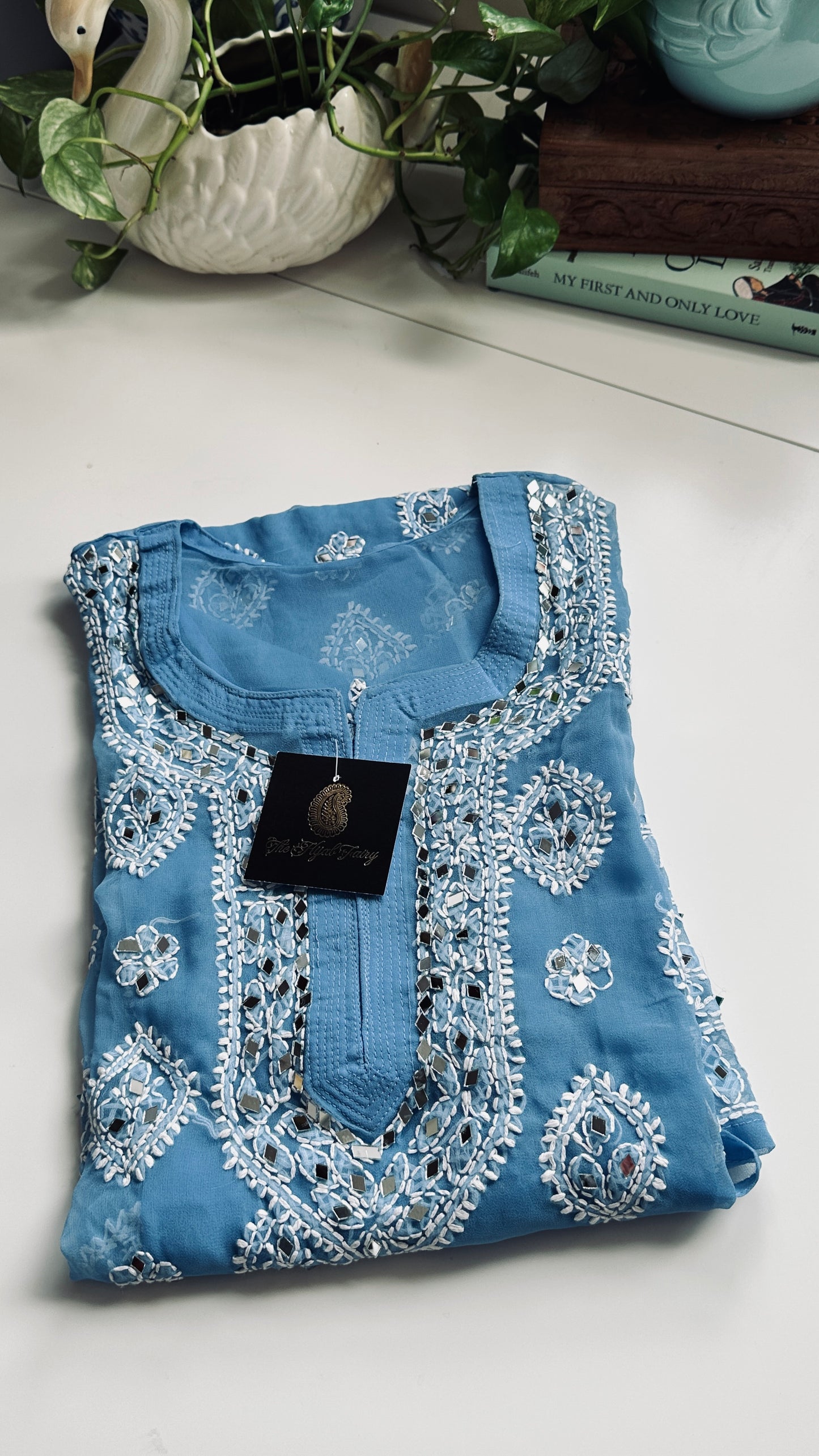 Cornflower Blue - Georgette Mirror Kurta