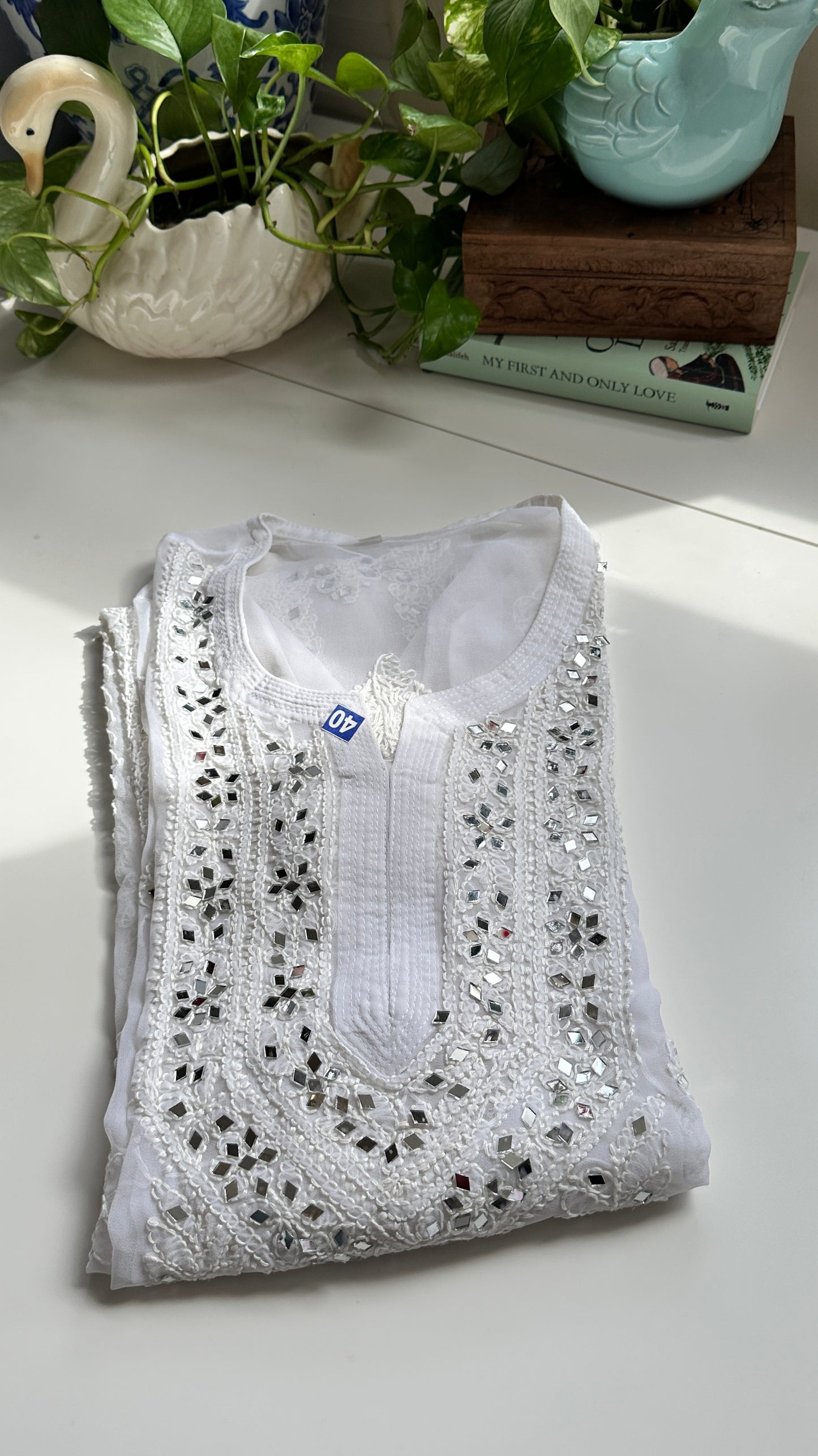 White - Georgette Mirror Kurta