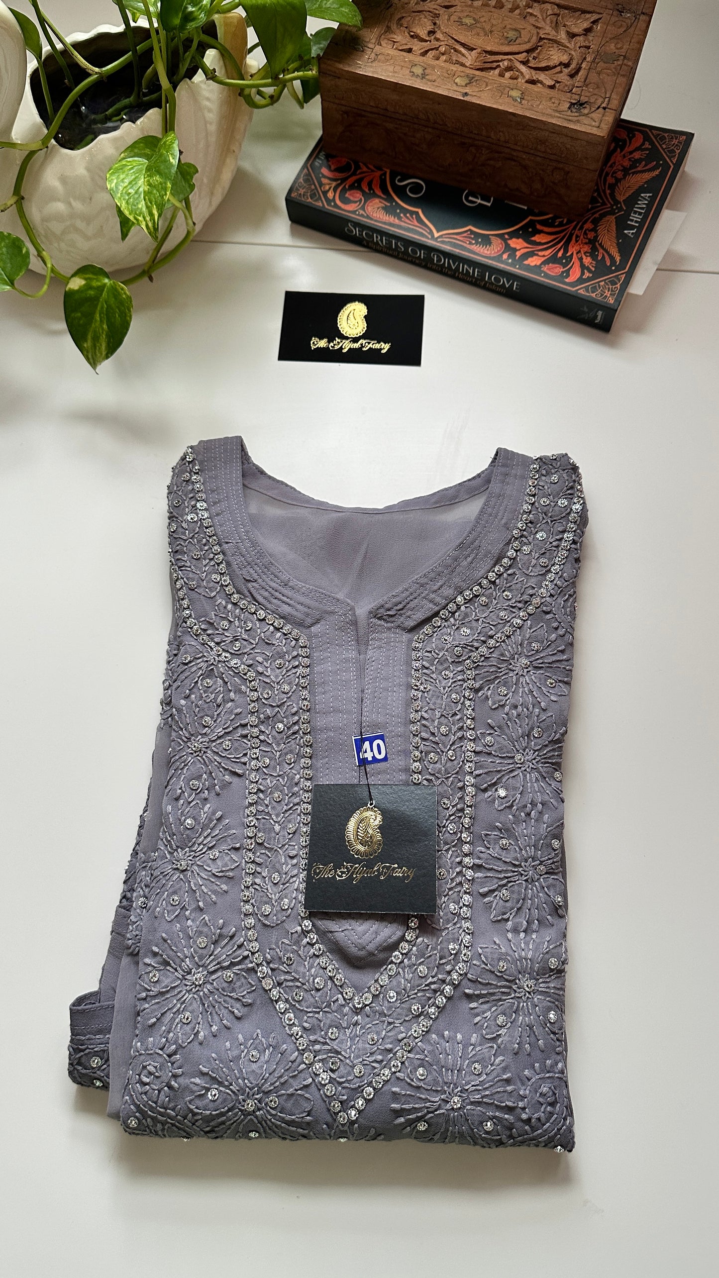 Georgette Stone Kurta- Dark Grey