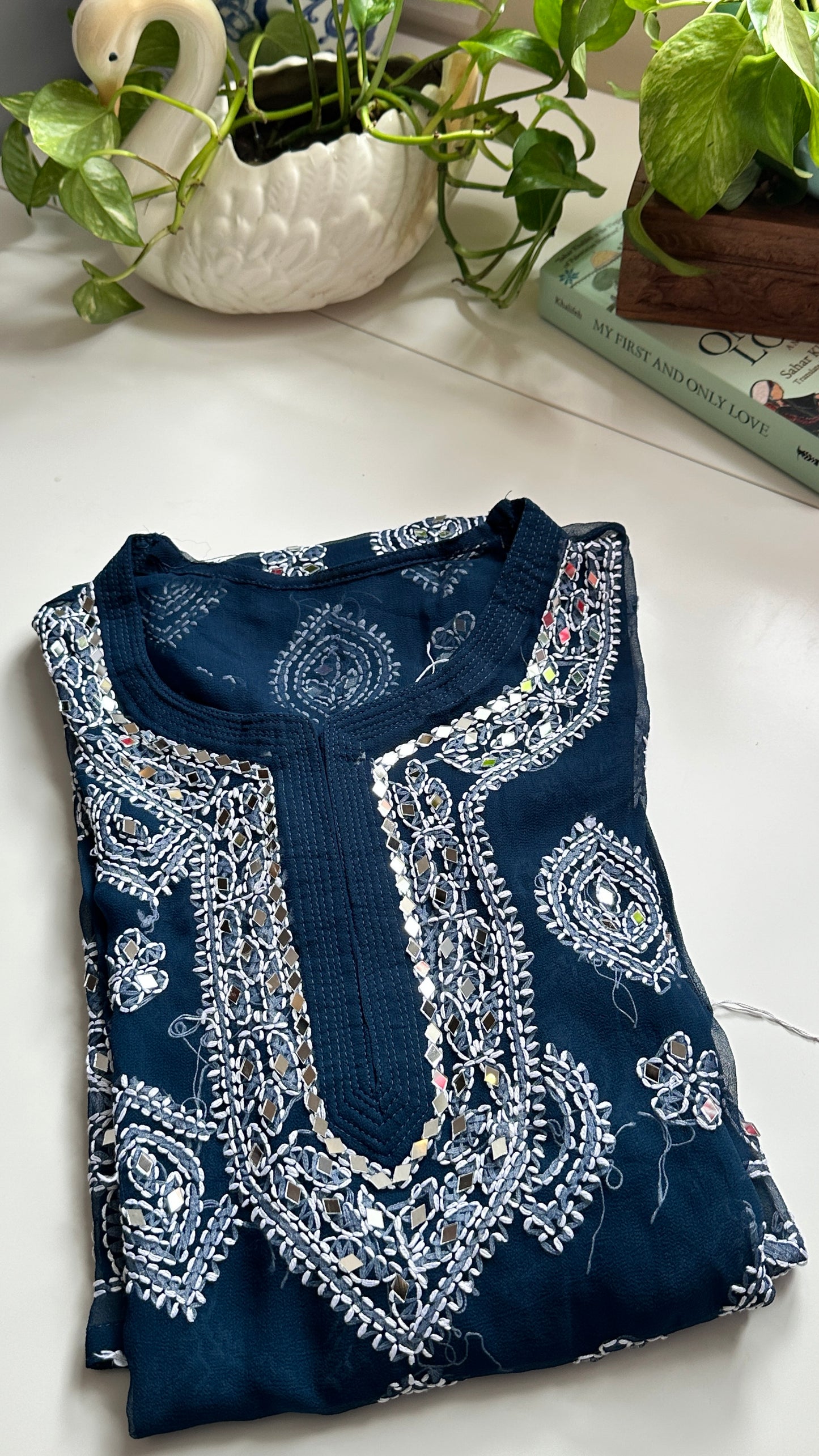 Teal Blue - Georgette Mirror Kurta