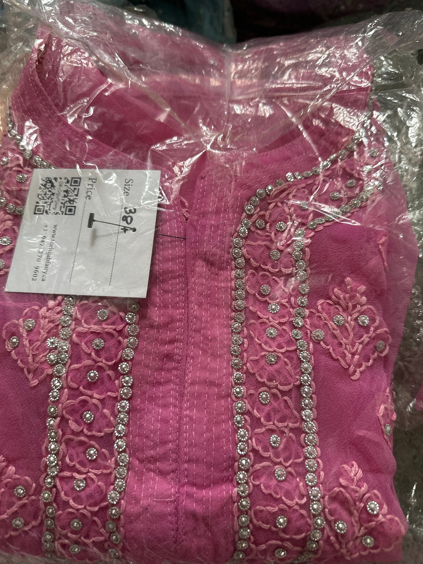 Georgette Stone Kurta- Orchid Pink