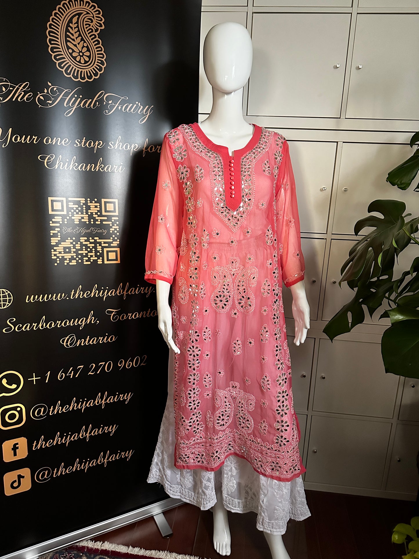 Strawberry Pink - Georgette Mirror Kurta