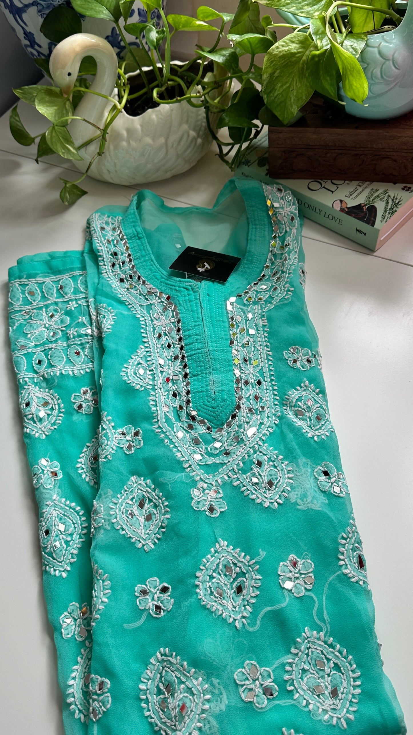 Firozi Blue - Georgette Mirror Kurta