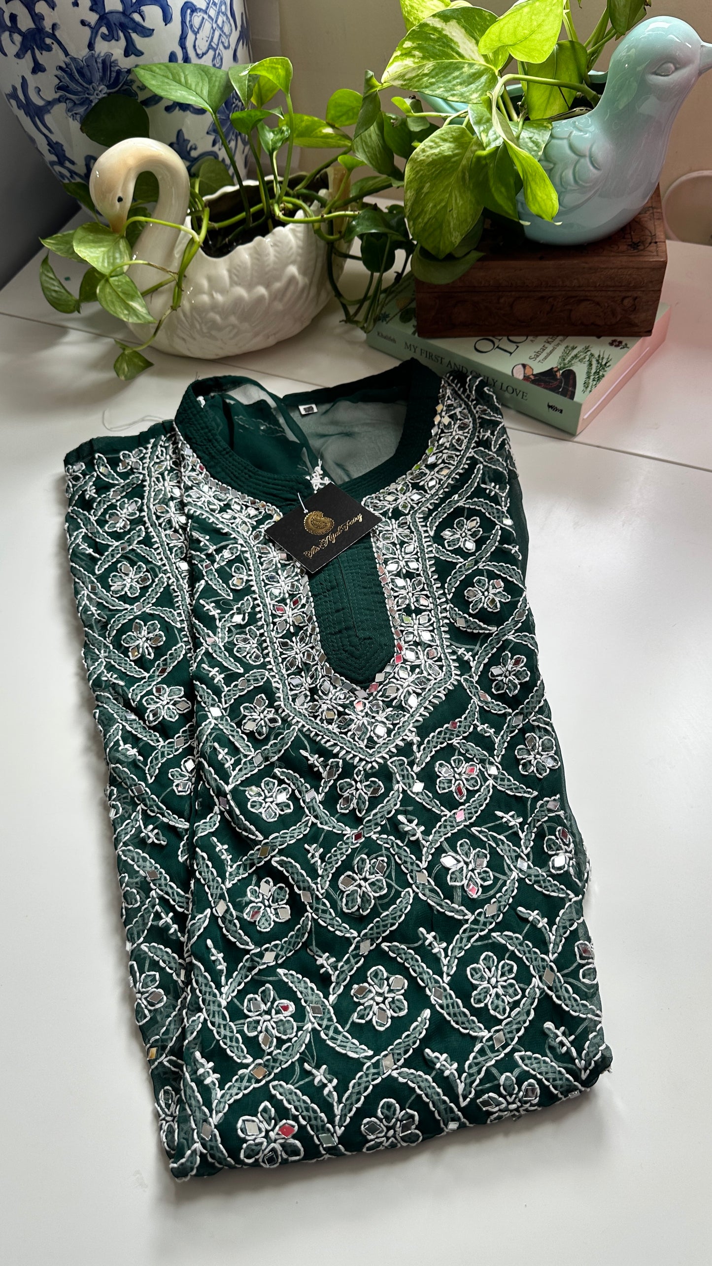Dark Green - Georgette Mirror Kurta