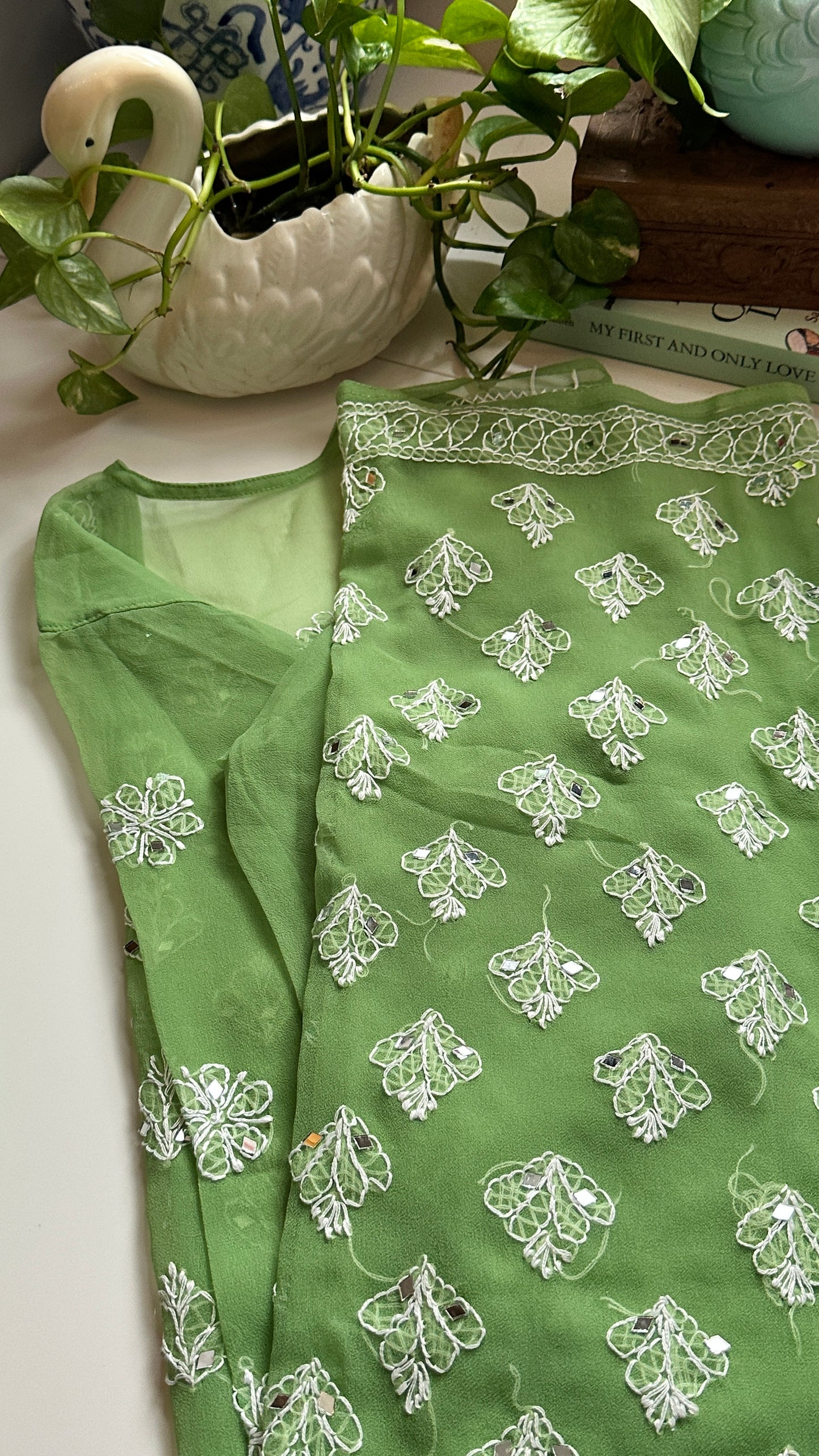 Basil Green - Georgette Mirror Kurta