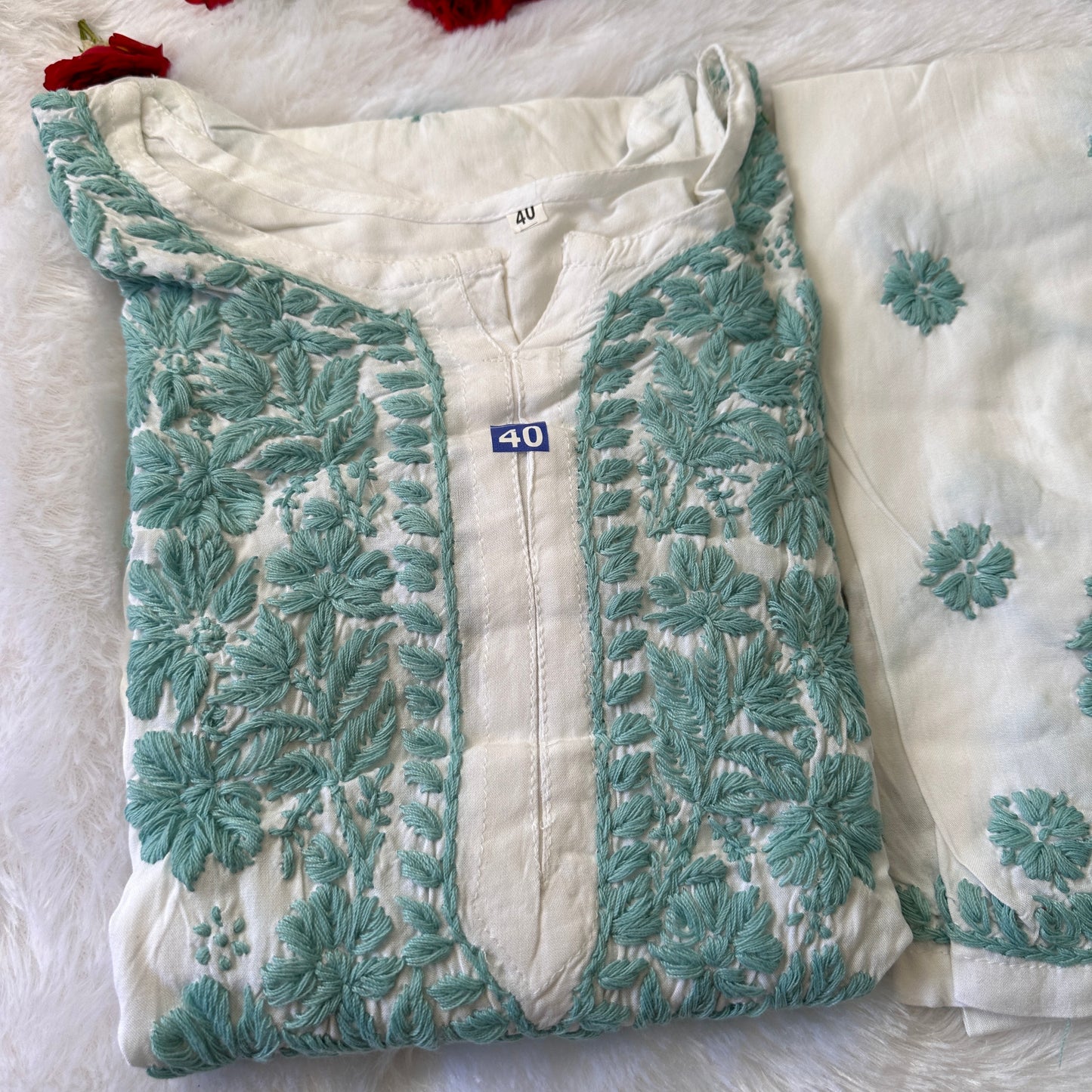 Light Ferozi Chikankari Modal 2-Piece Set – The Hijab Fairy (3 of 6)