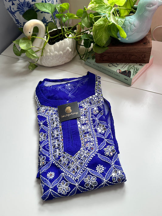 Navy Blue - Georgette Mirror Kurta