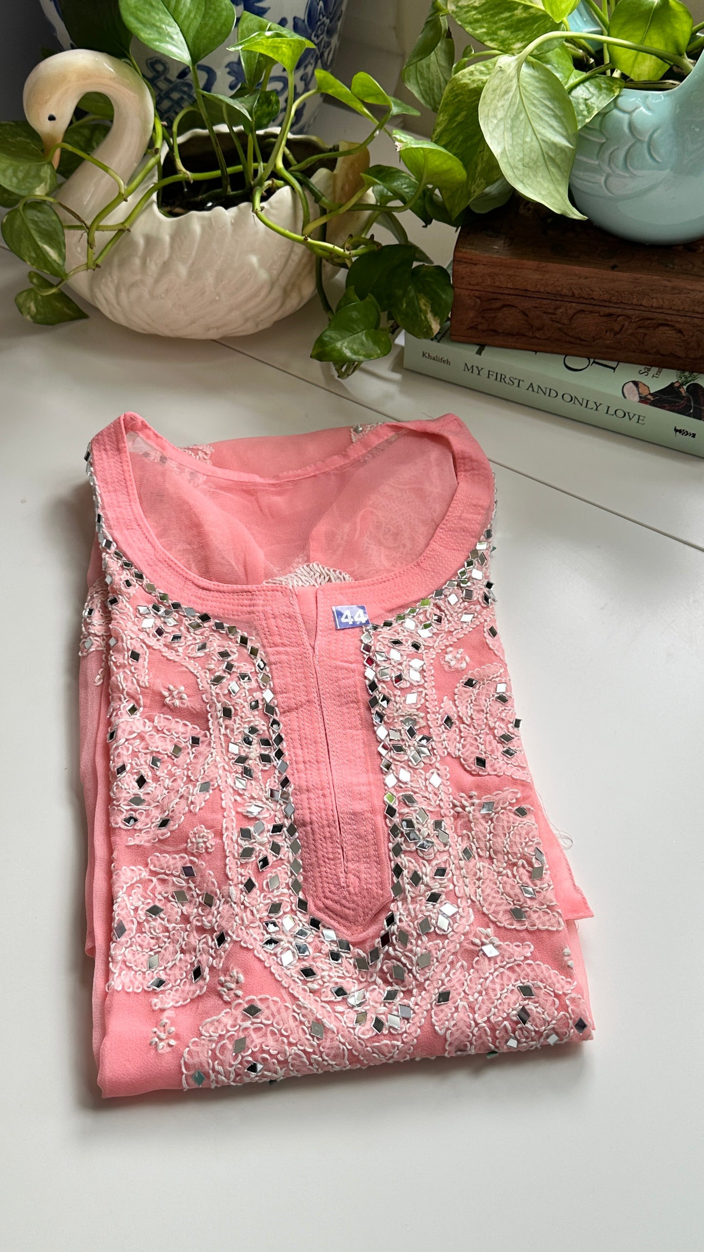 Peach Pink- Georgette Mirror Kurta