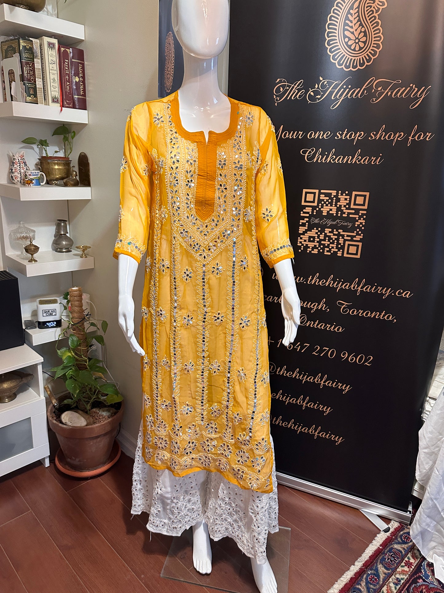 Mustard - Georgette Mirror Kurta