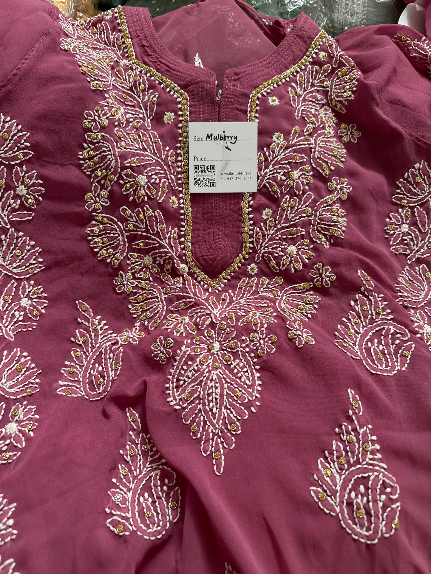 Georgette Stone Kurta- Mulberry