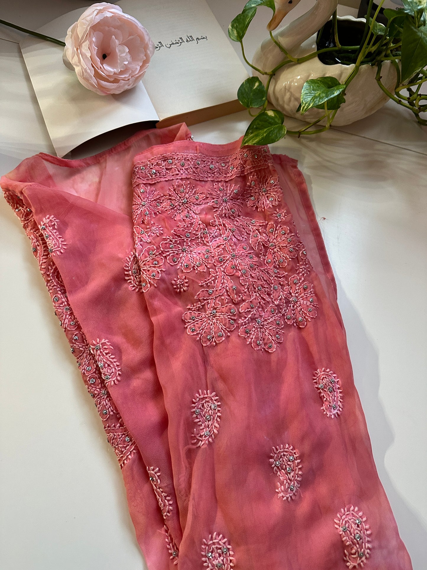 Peach Tiedye - Georgette Stone Kurta