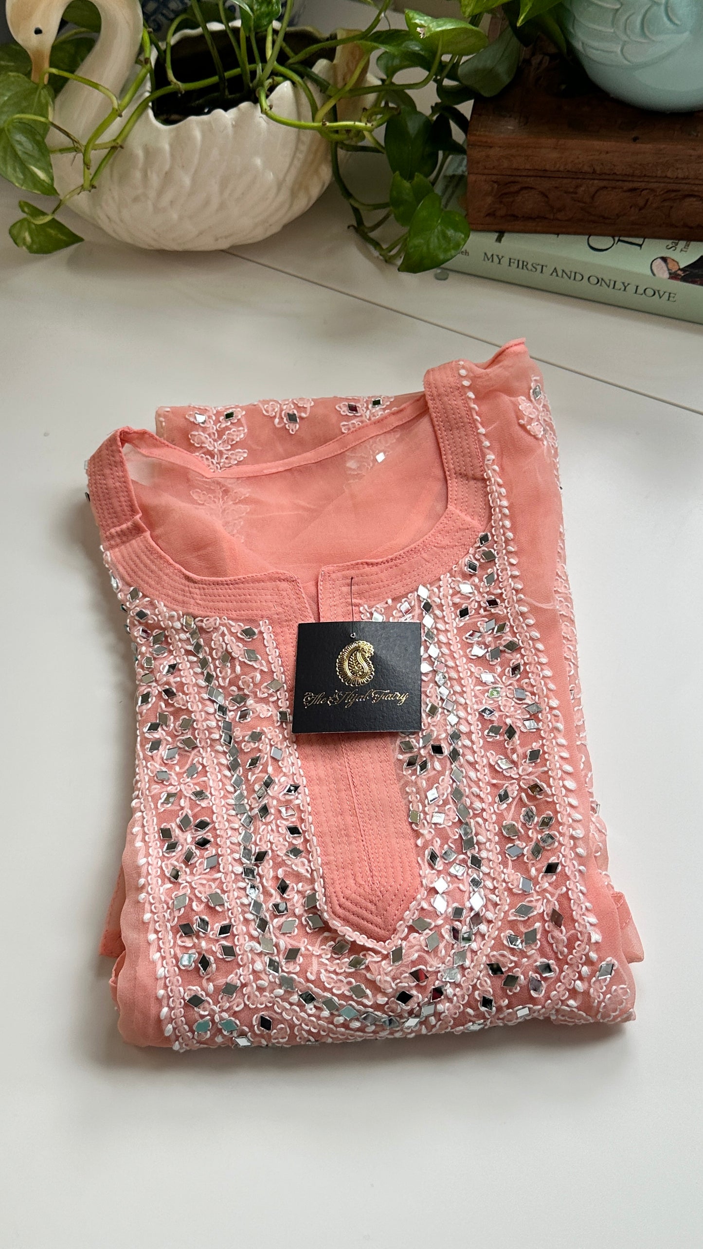 Peach - Georgette Mirror Kurta