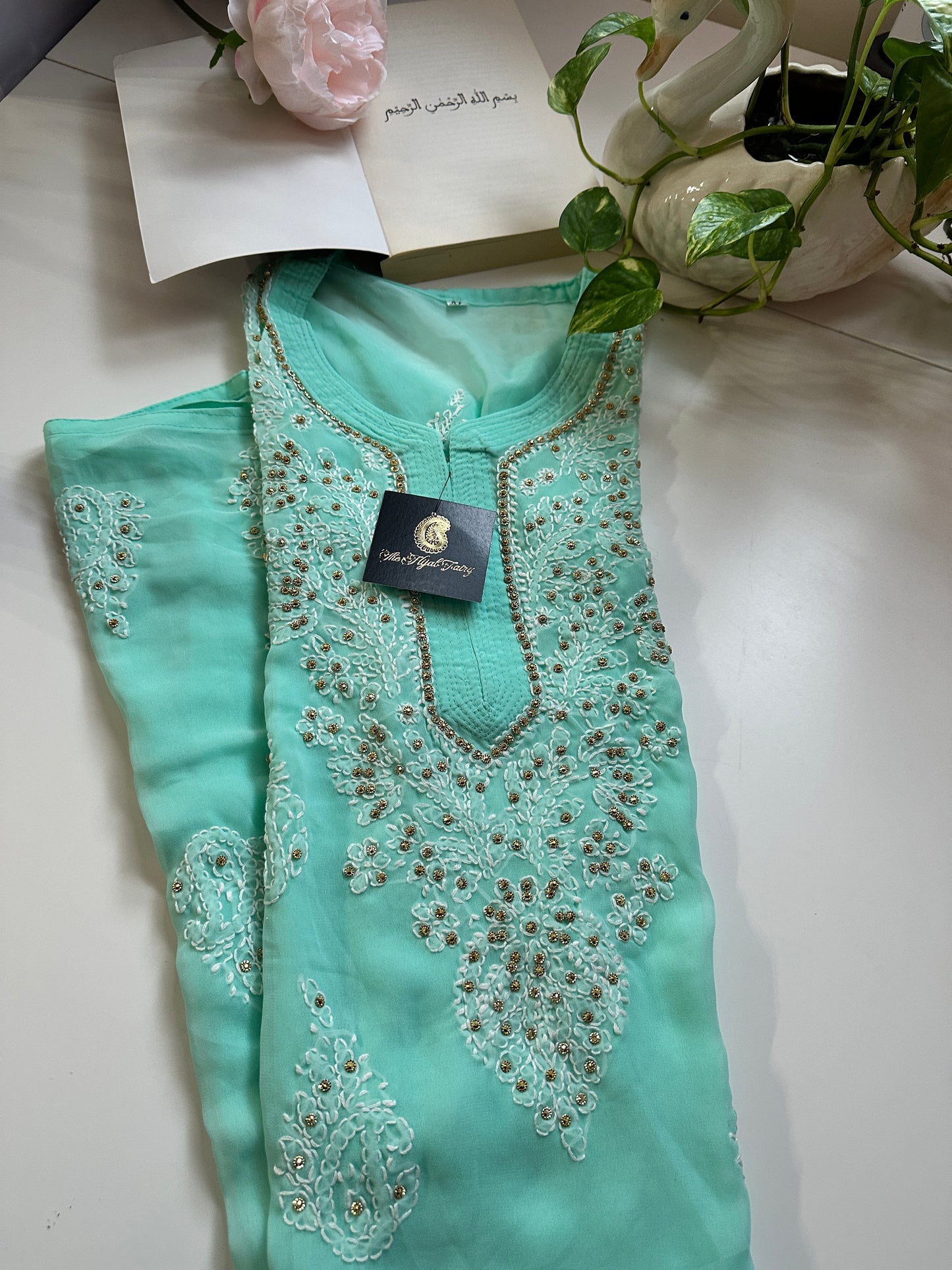 Light Firozi - Georgette Stone Kurta