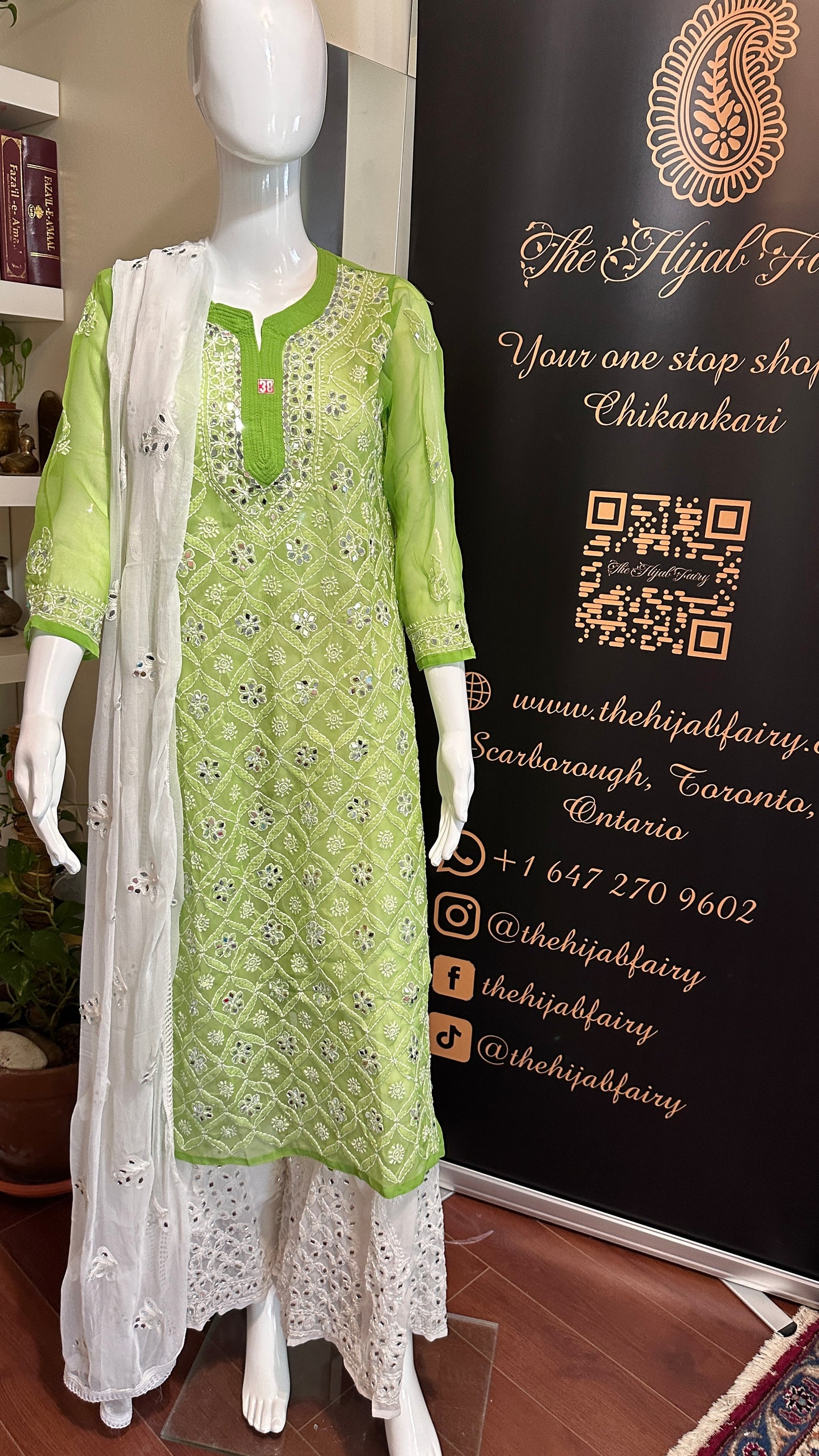 Basil Green - Georgette Mirror Kurta
