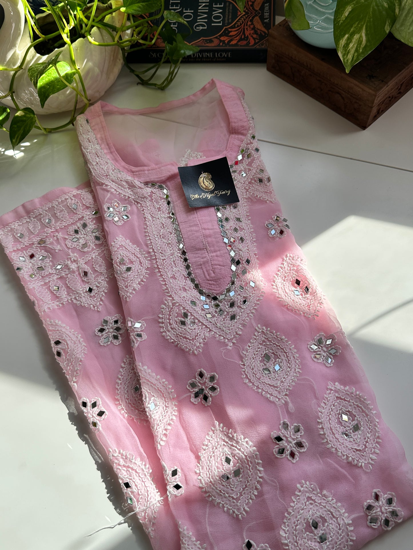 Light Pink - Georgette Mirror Kurta
