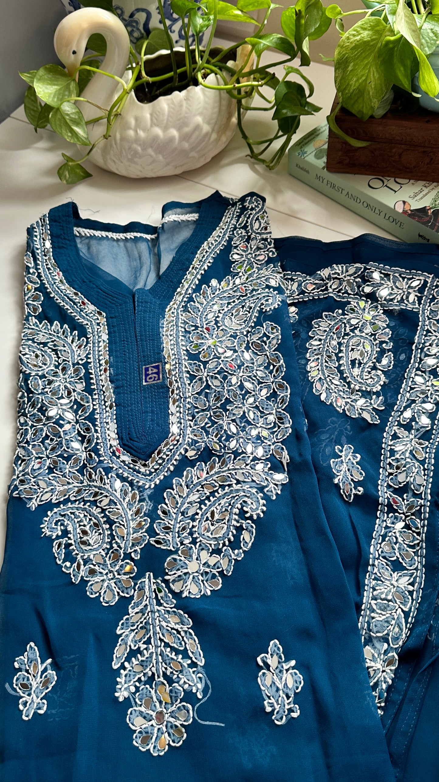 Teal Blue - Georgette Mirror Kurta