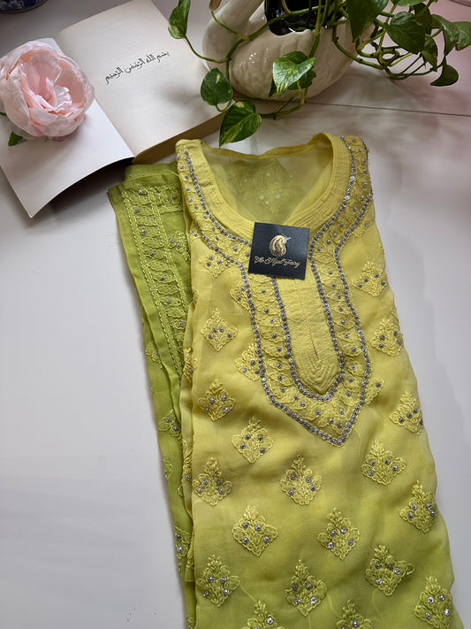 Lime Ombre - Georgette Stone Kurta
