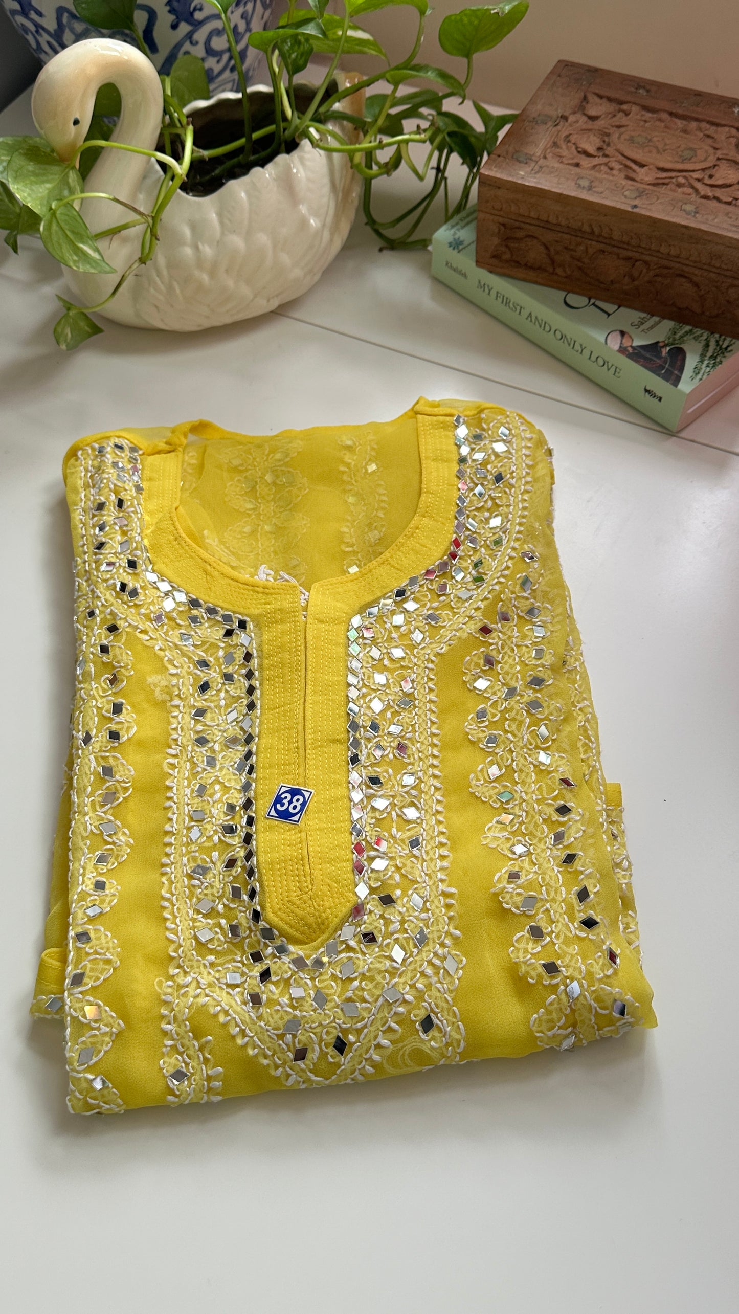 Yellow - Georgette Mirror Kurta