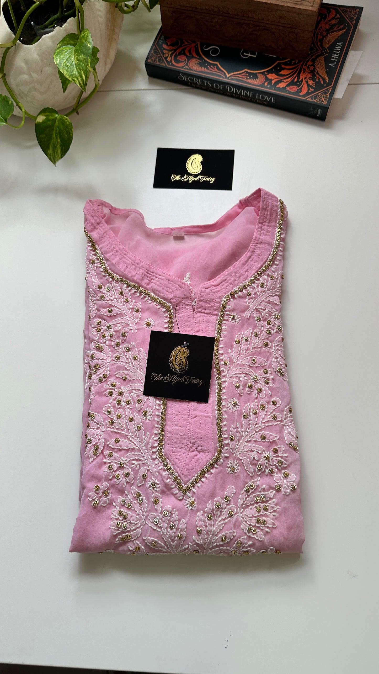Georgette Stone Kurta- Petal Pink