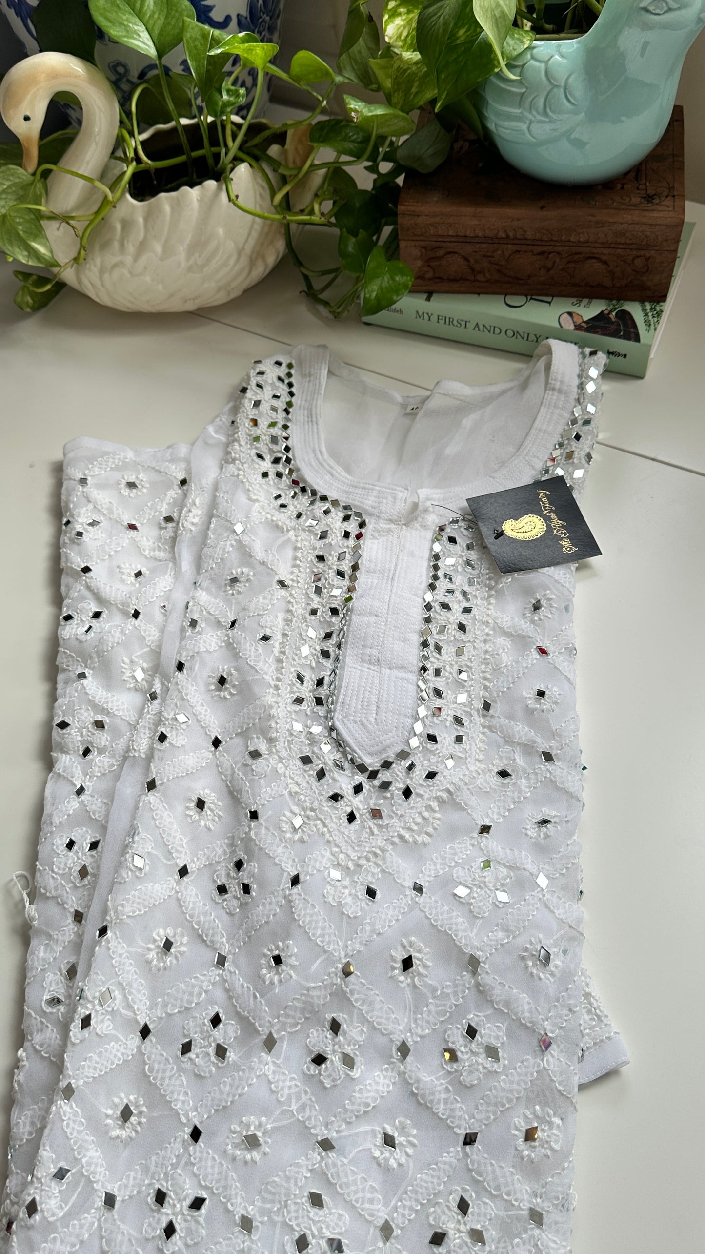 White - Georgette Mirror Kurta