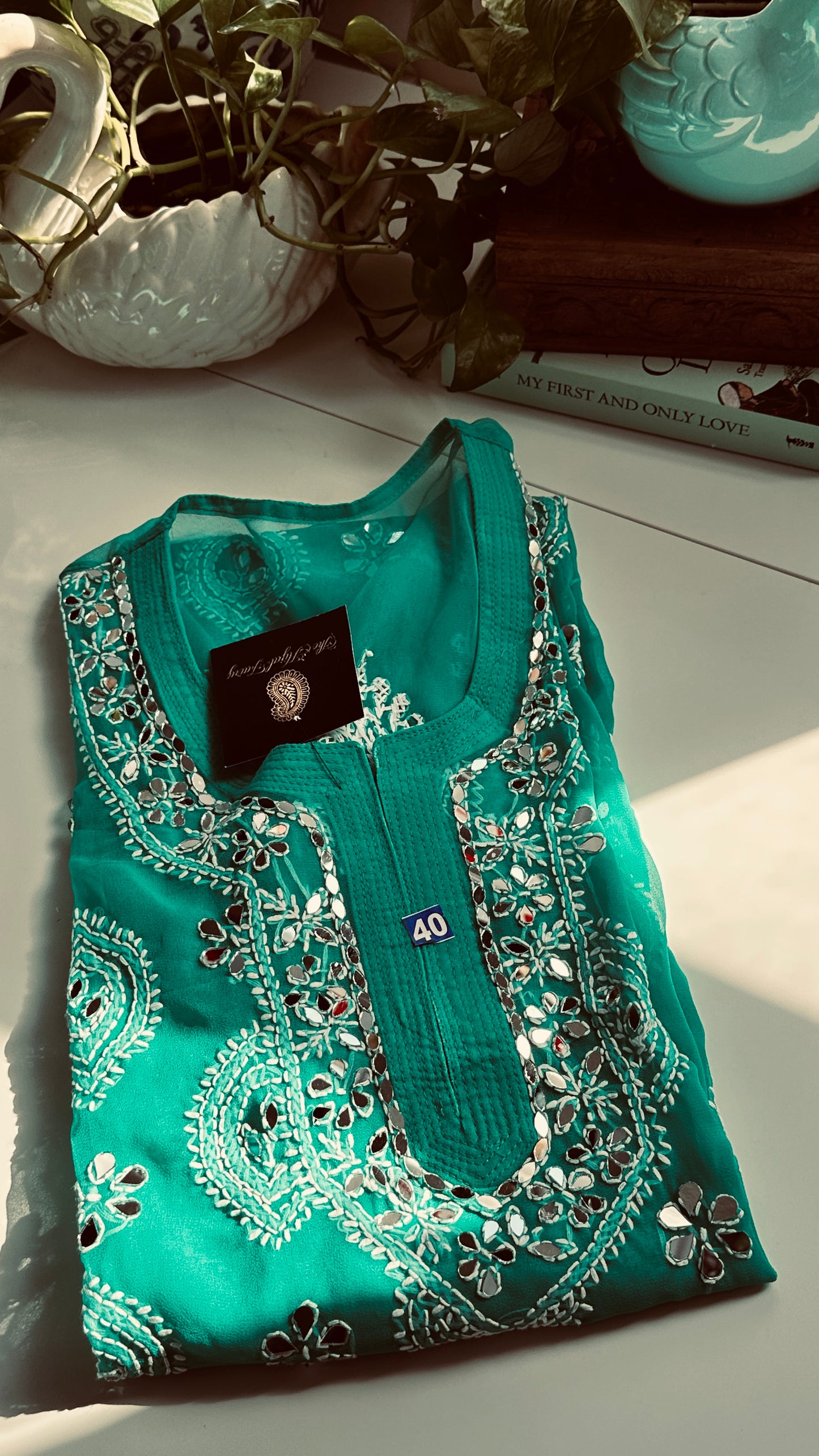 Dark Ferozi - Georgette Mirror Kurta