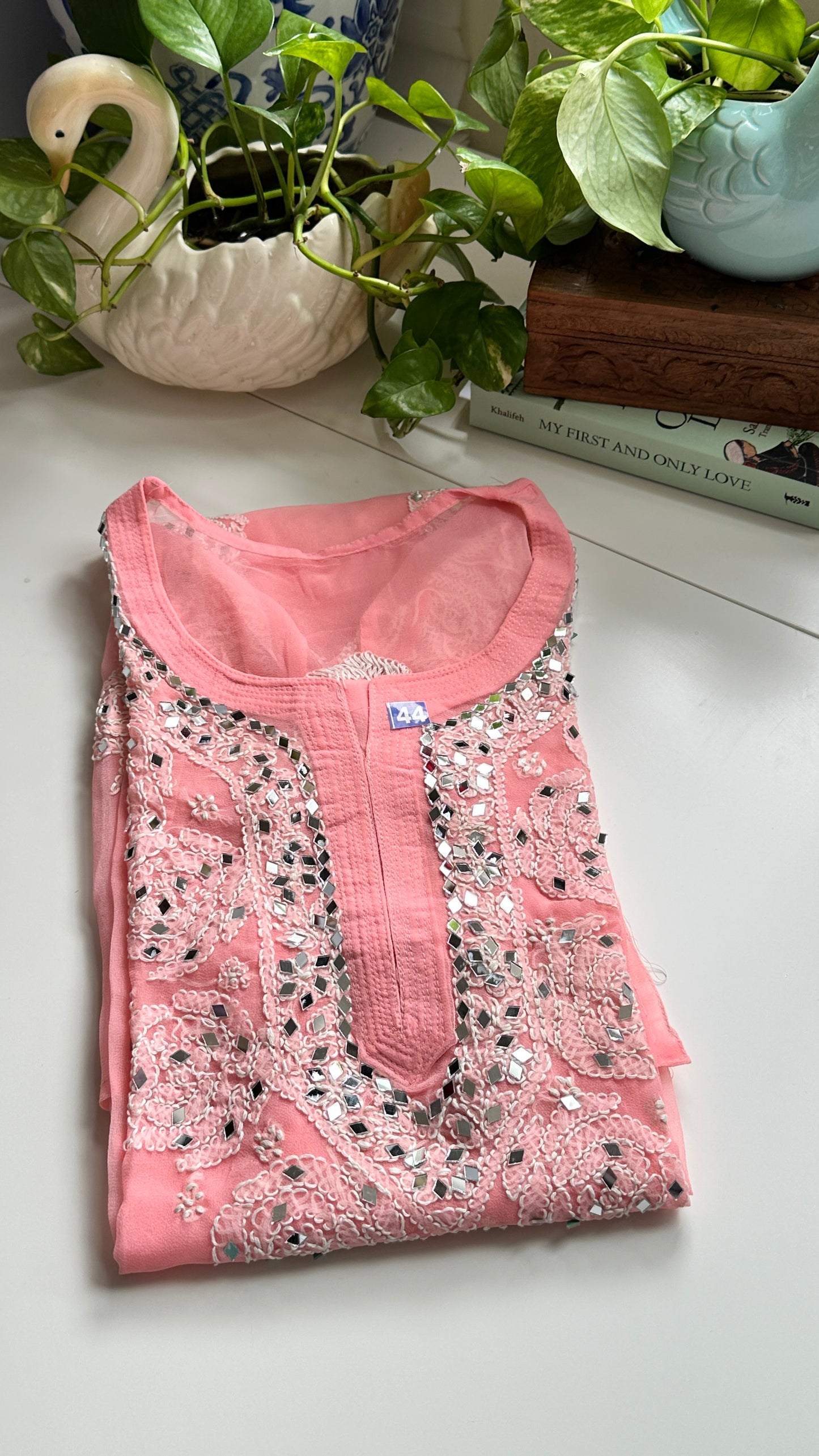 Peach Pink- Georgette Mirror Kurta