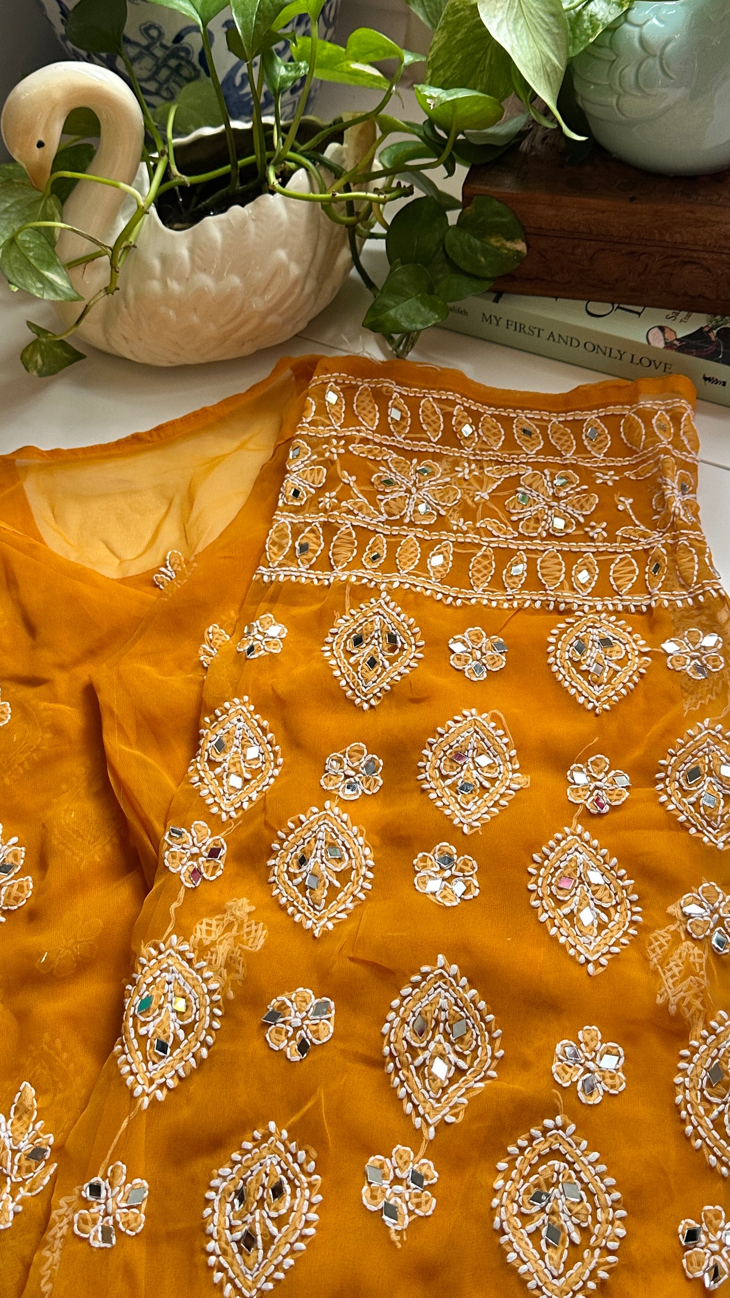 Mustard - Georgette Mirror Kurta