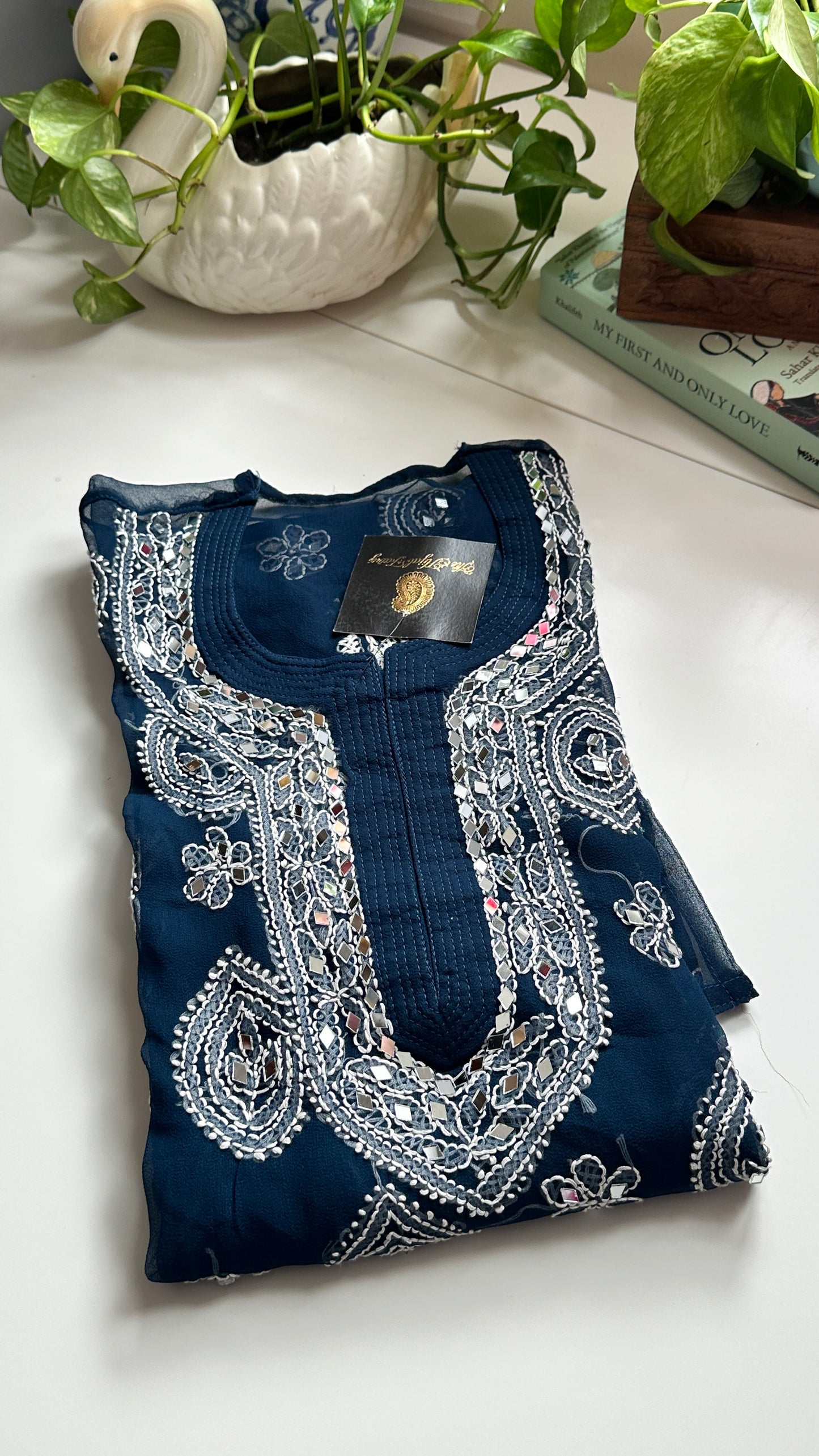 Teal Blue - Georgette Mirror Kurta