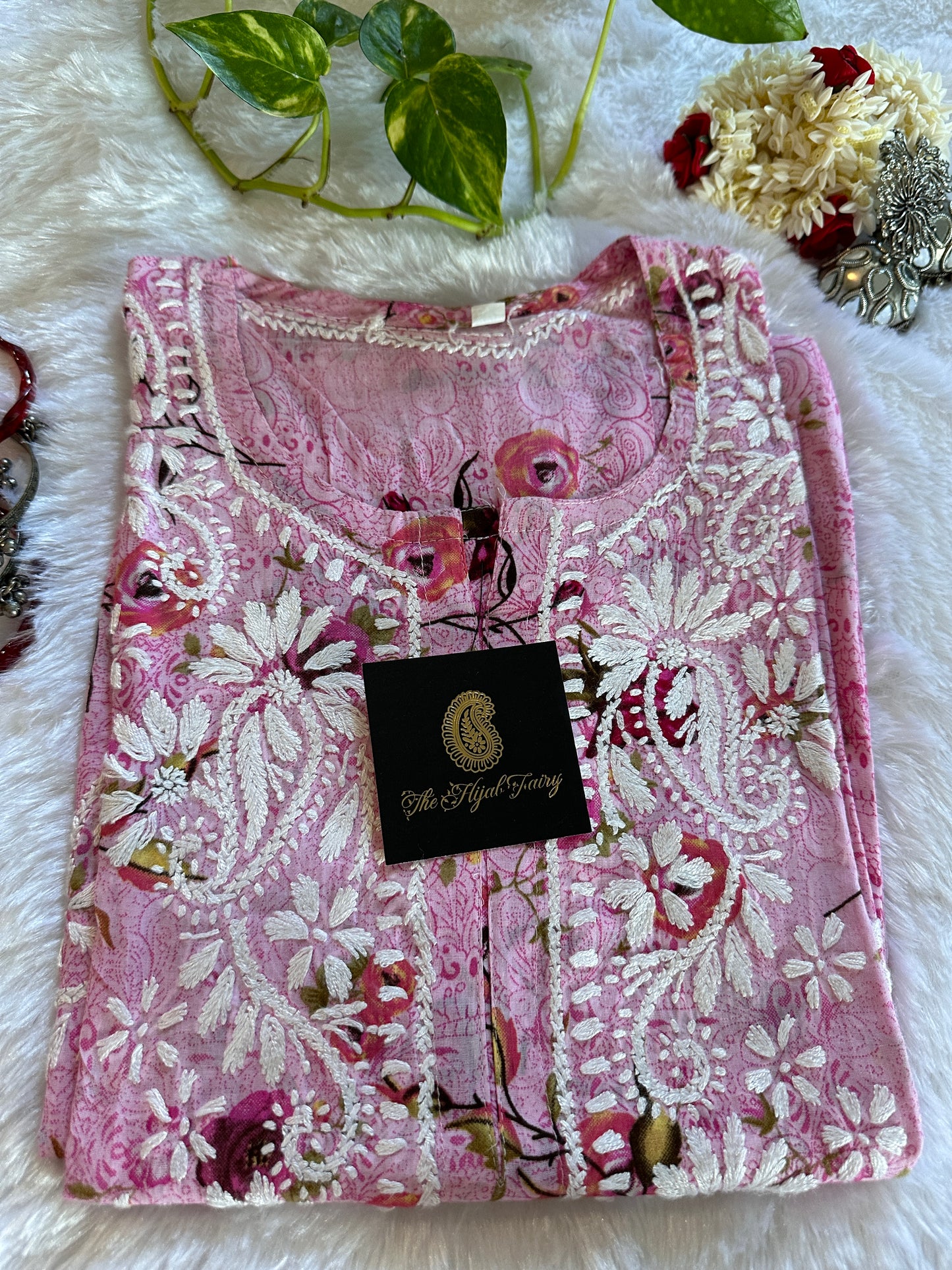 Malmal Printed Kurti- Pink 1