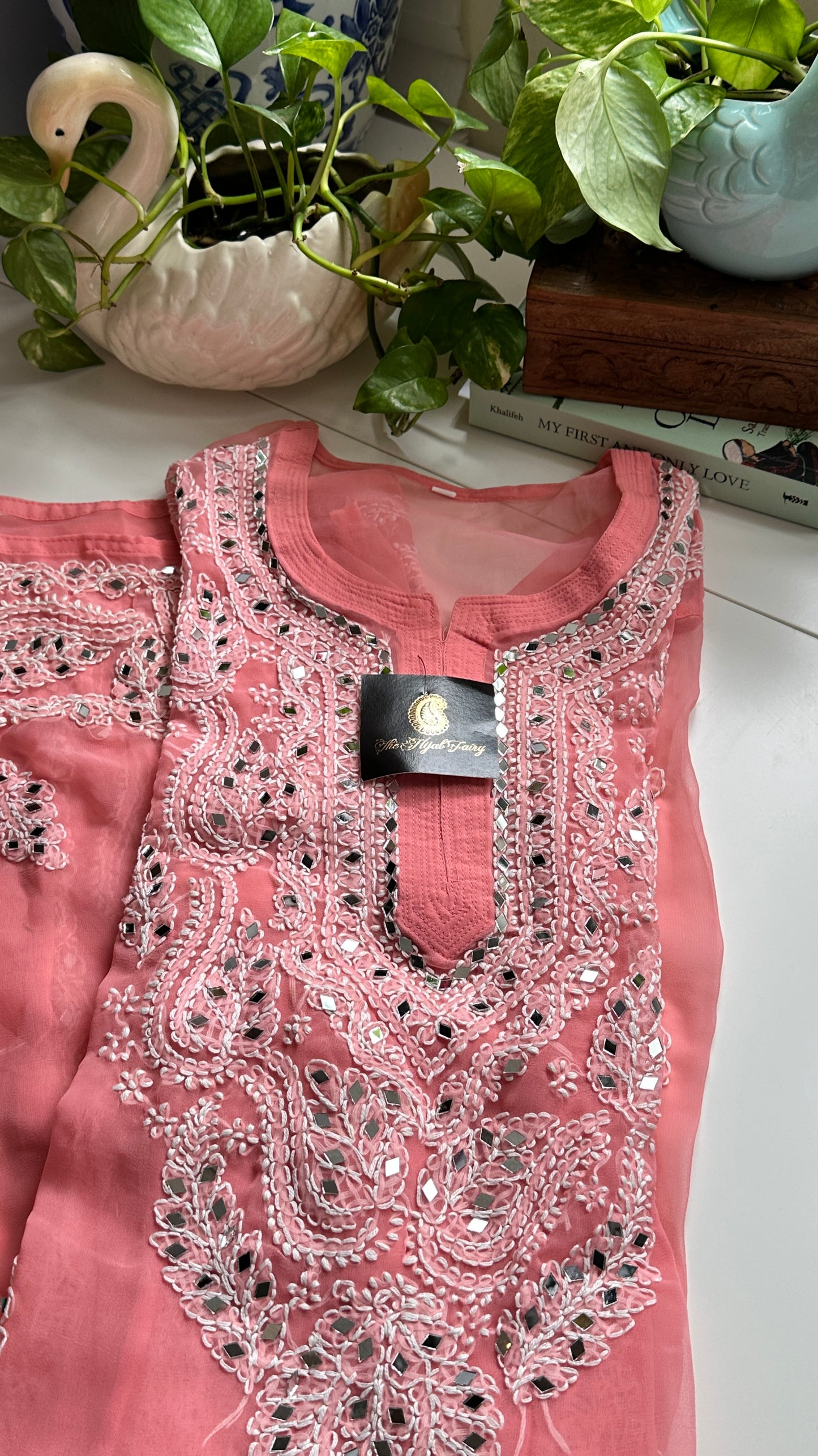 Peach Pink- Georgette Mirror Kurta