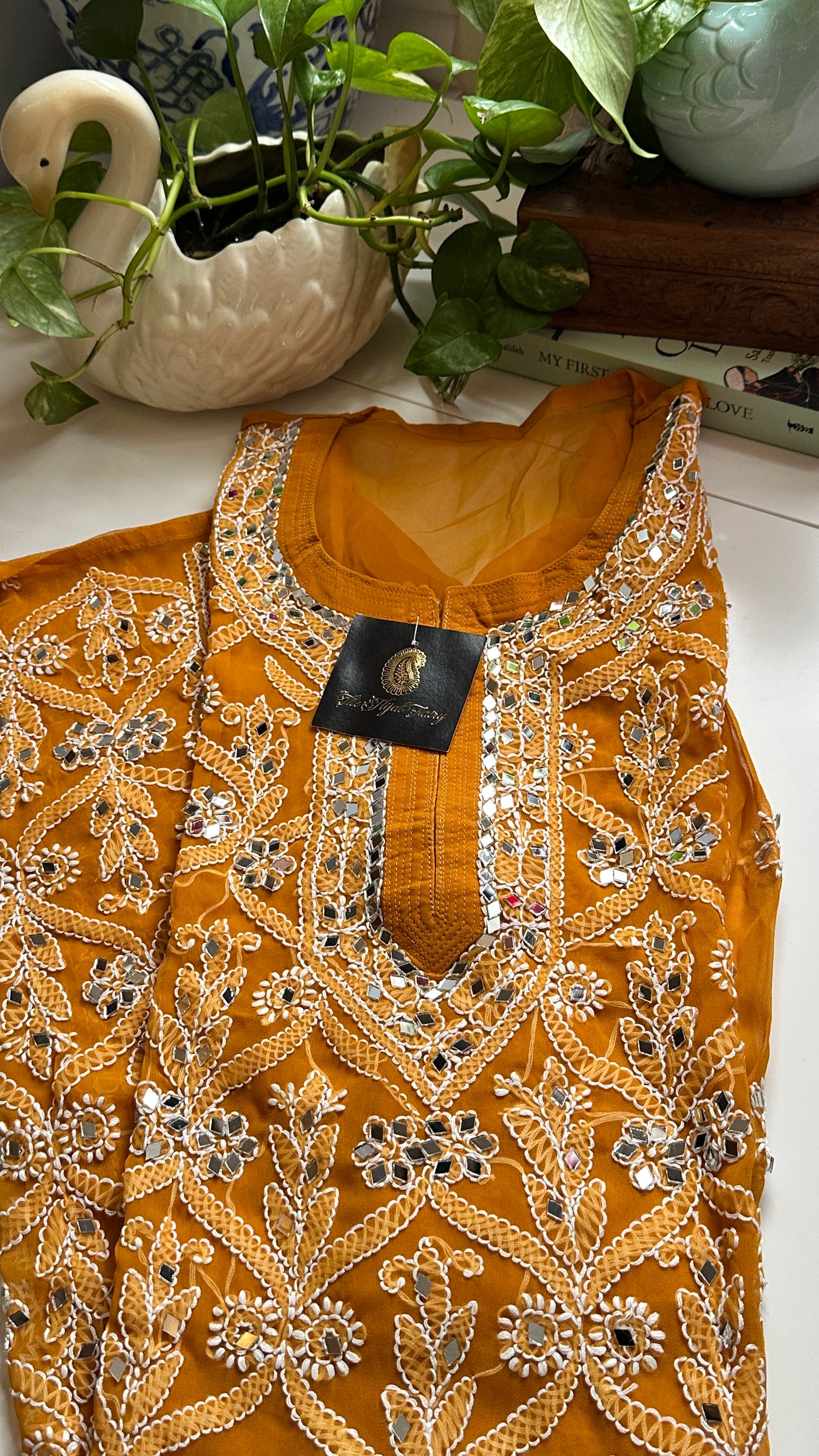 Mustard - Georgette Mirror Kurta