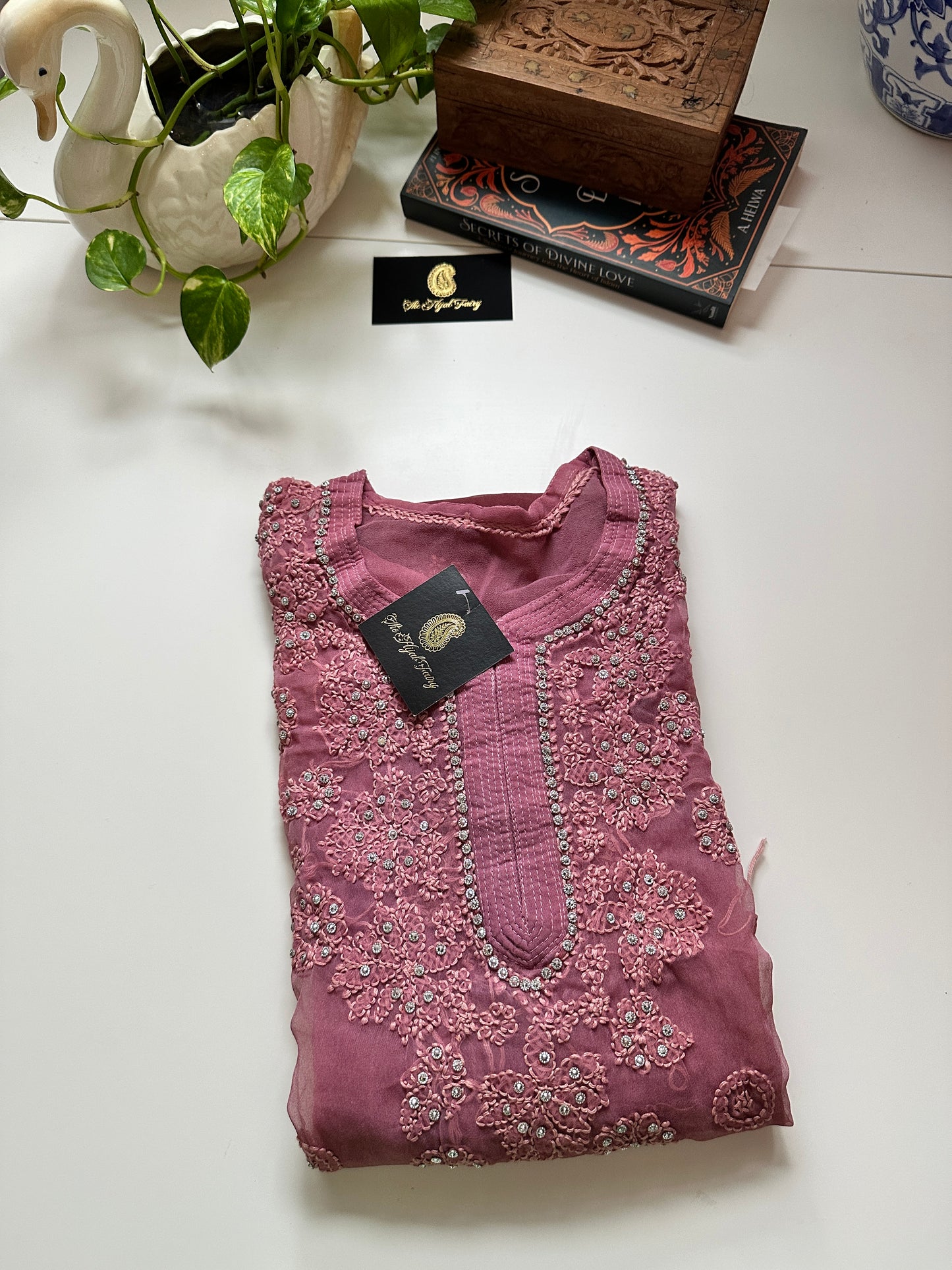 Georgette Stone Kurta- Mulberry