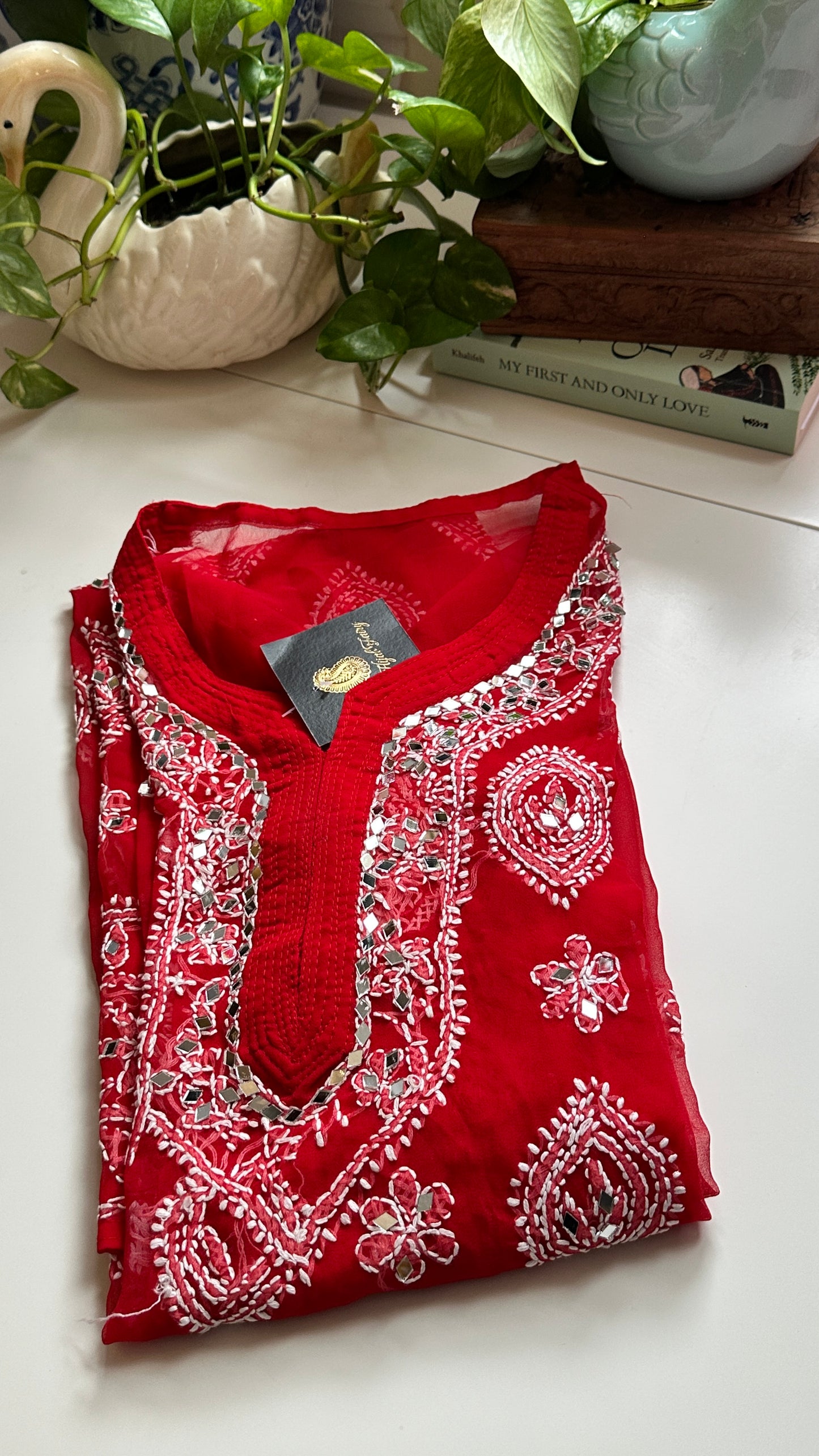 Red - Georgette Mirror Kurta