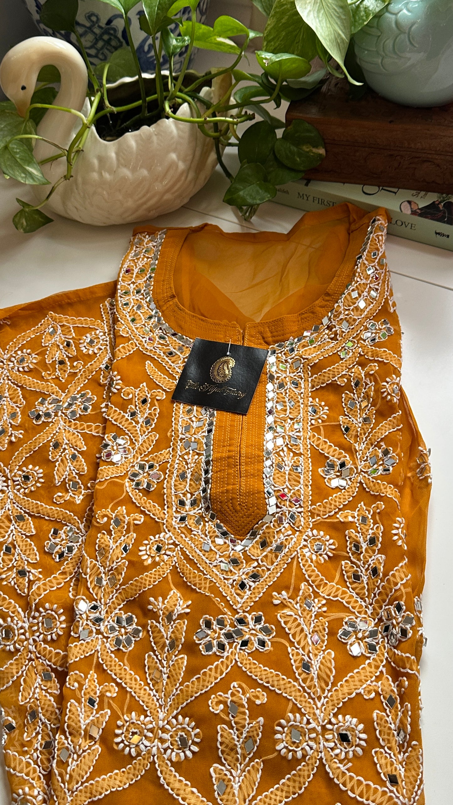 Mustard - Georgette Mirror Kurta