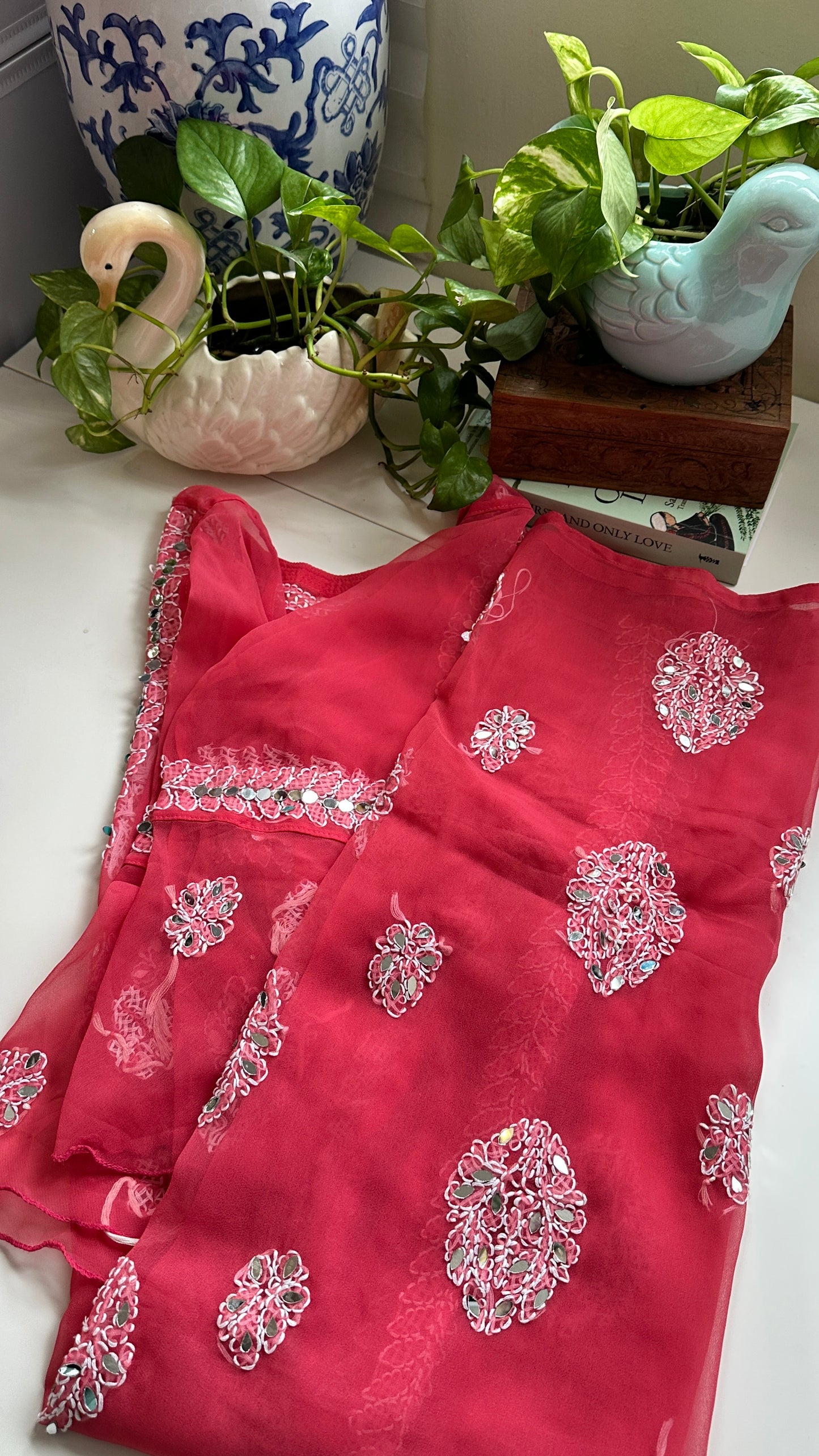 Strawberry Pink - Georgette Mirror Kurta