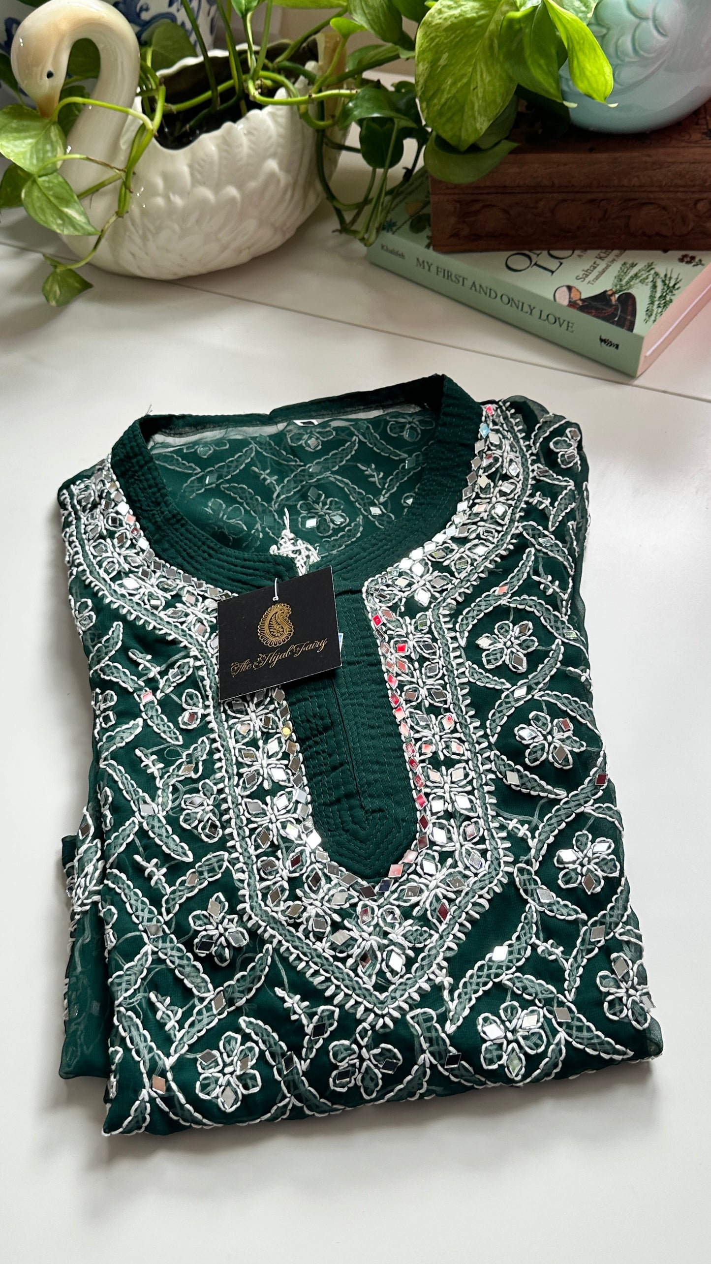 Dark Green - Georgette Mirror Kurta
