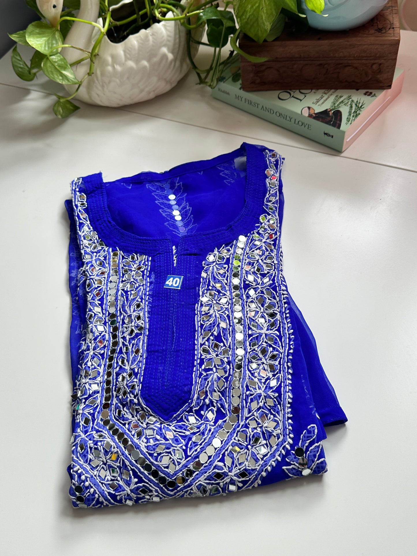 Navy Blue - Georgette Mirror Kurta