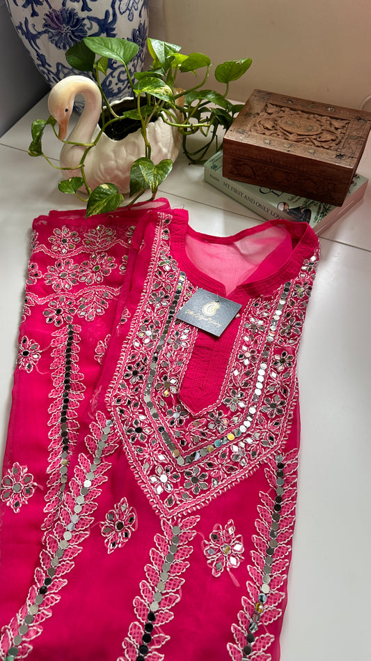 Dark Pink - Georgette Mirror Kurta