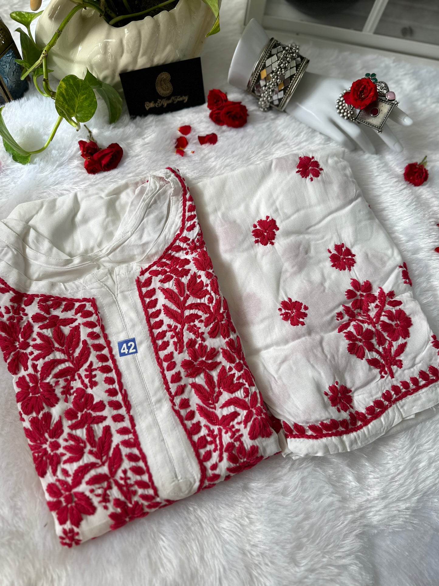 Red Chikankari Modal 2-Piece Set – The Hijab Fairy (2 of 7)