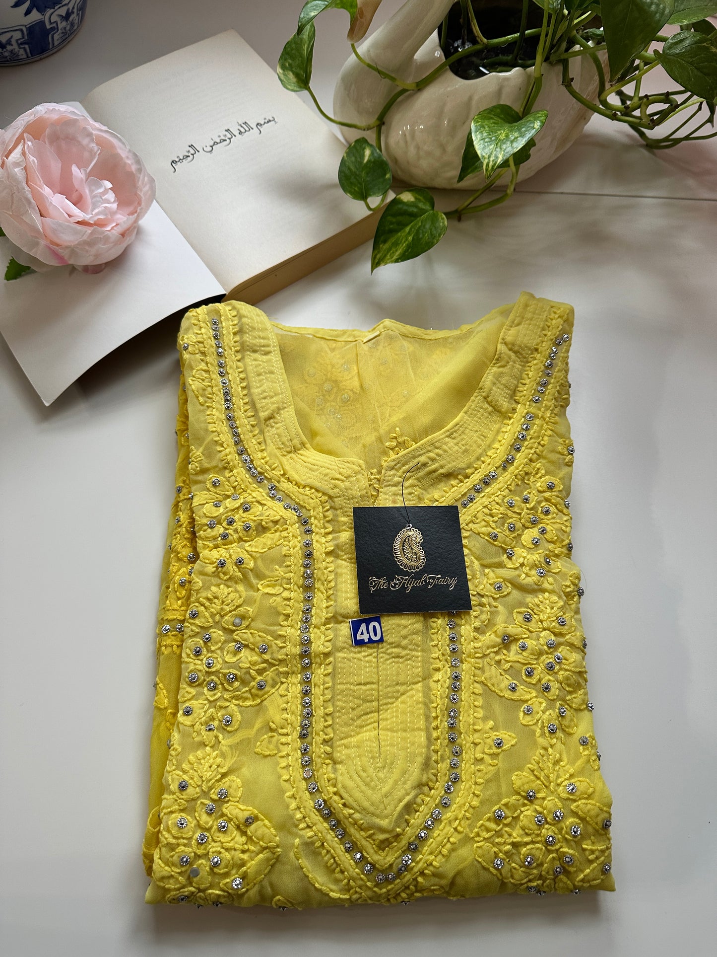 Light Yellow - Georgette Stone Kurta