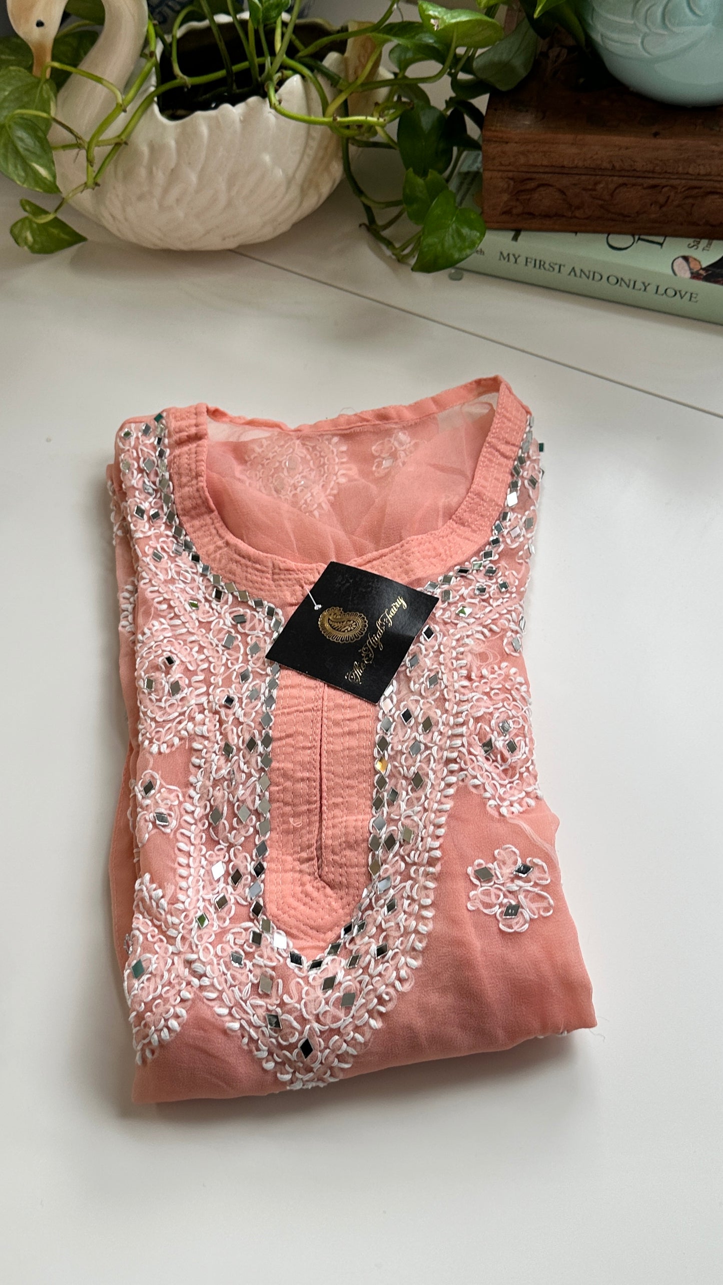 Peach - Georgette Mirror Kurta