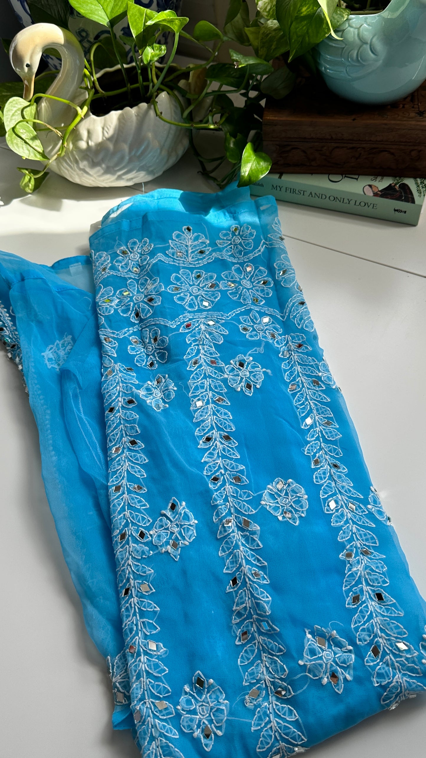 Sky Blue - Georgette Mirror Kurta