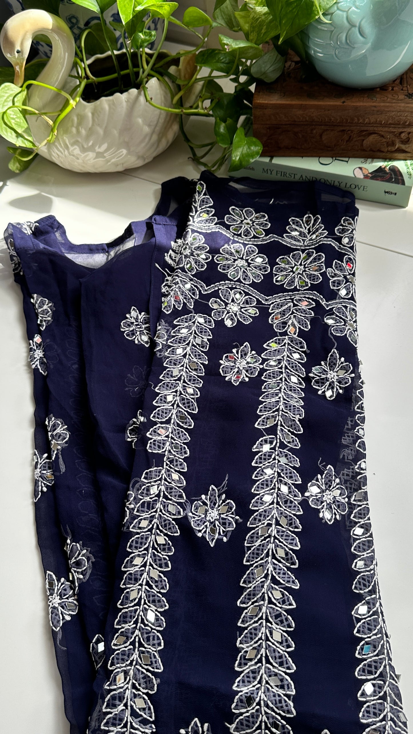 Dark Blue - Georgette Mirror Kurta