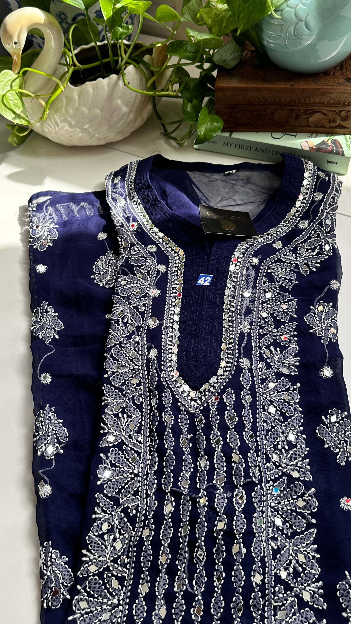 Dark Blue - Georgette Mirror Kurta