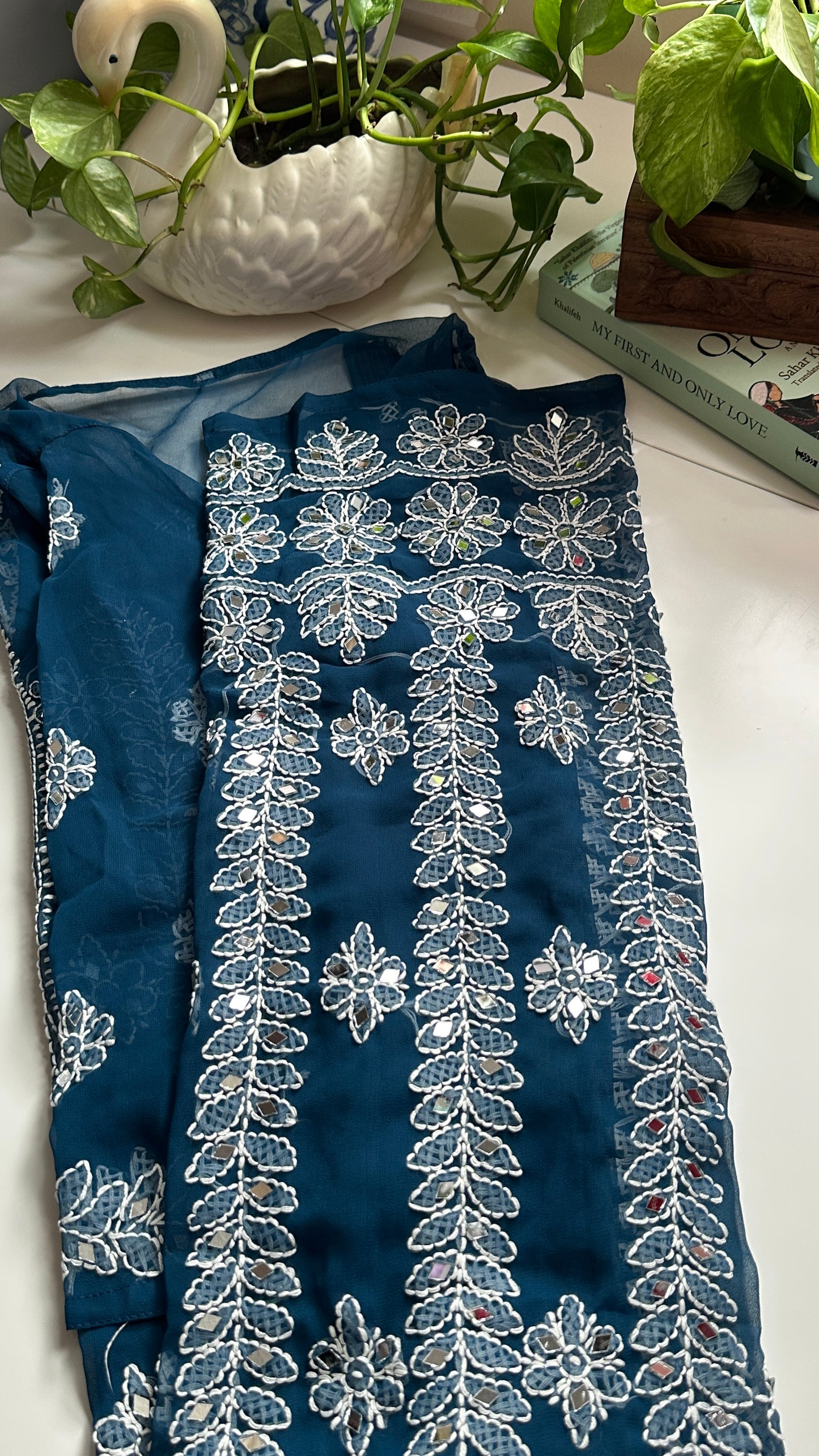 Teal Blue - Georgette Mirror Kurta