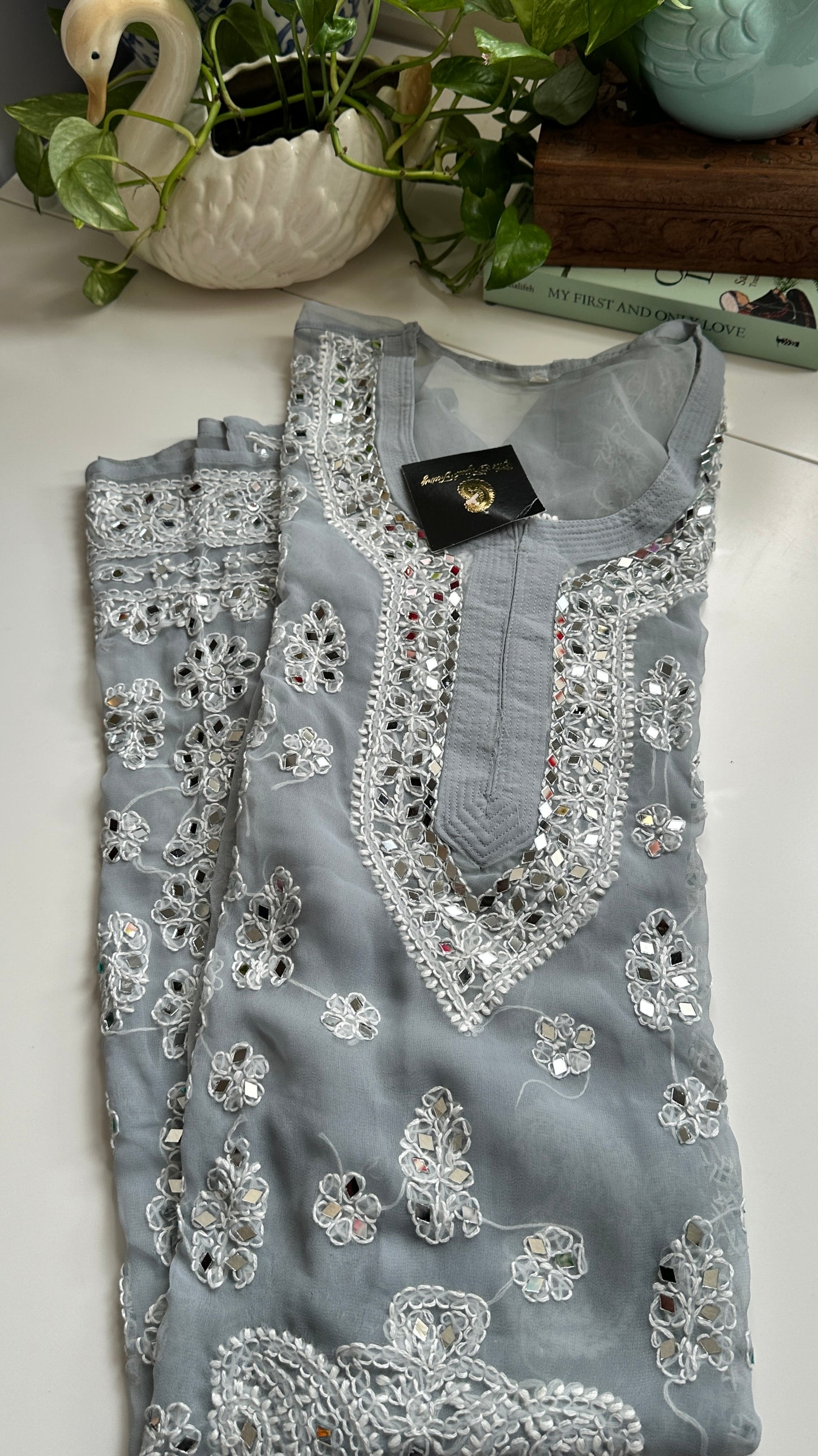 Grey - Georgette Mirror Kurta