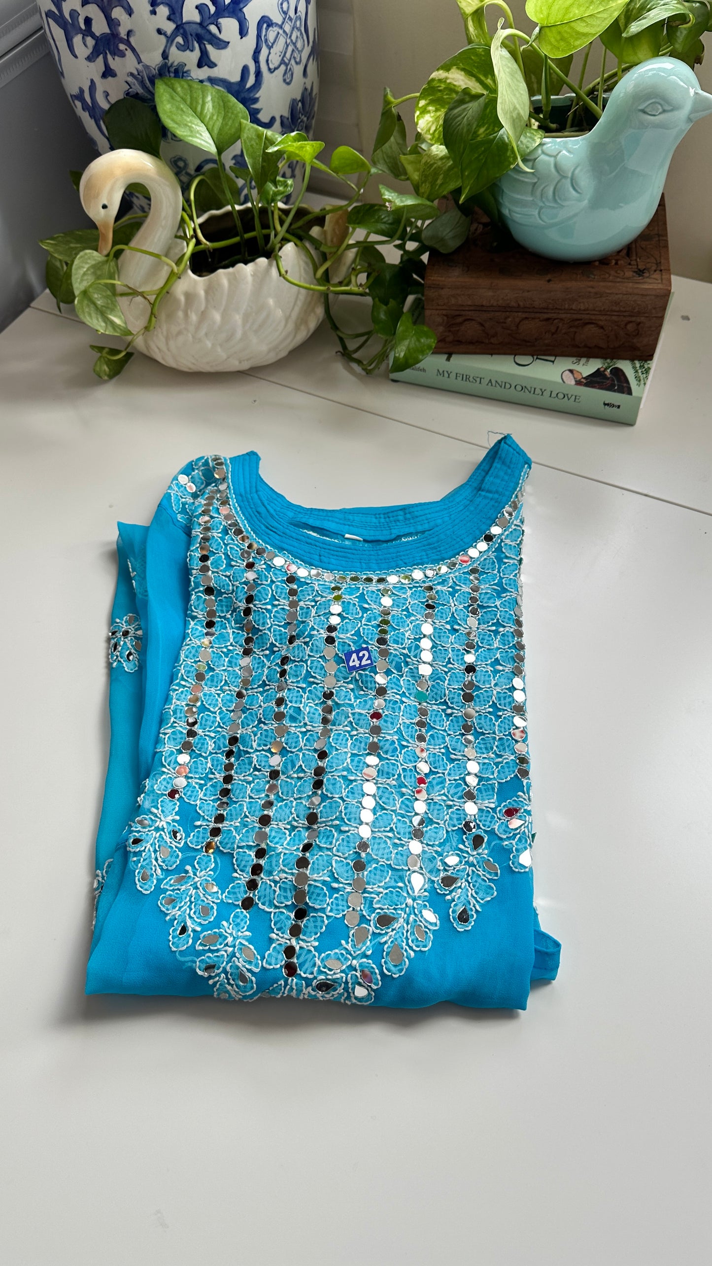 Sky Blue - Georgette Mirror Kurta