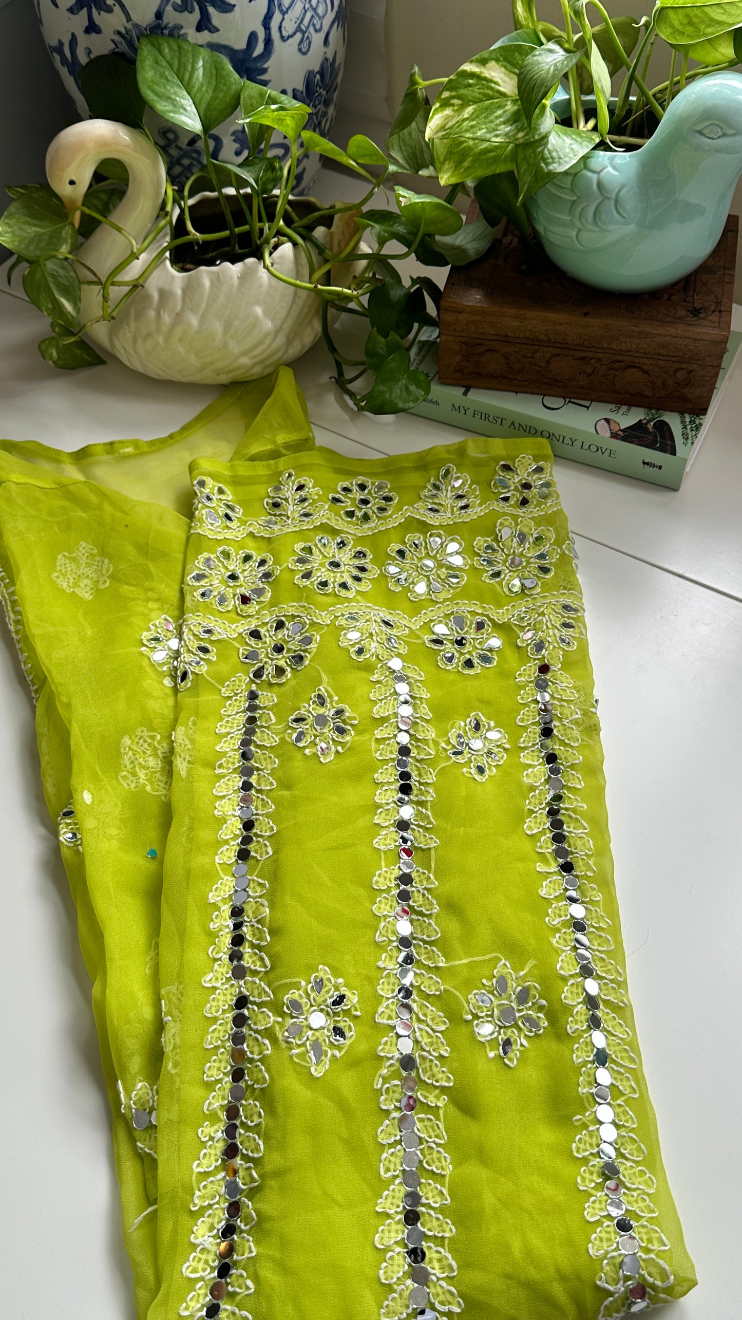 Apple Green - Georgette Mirror Kurta
