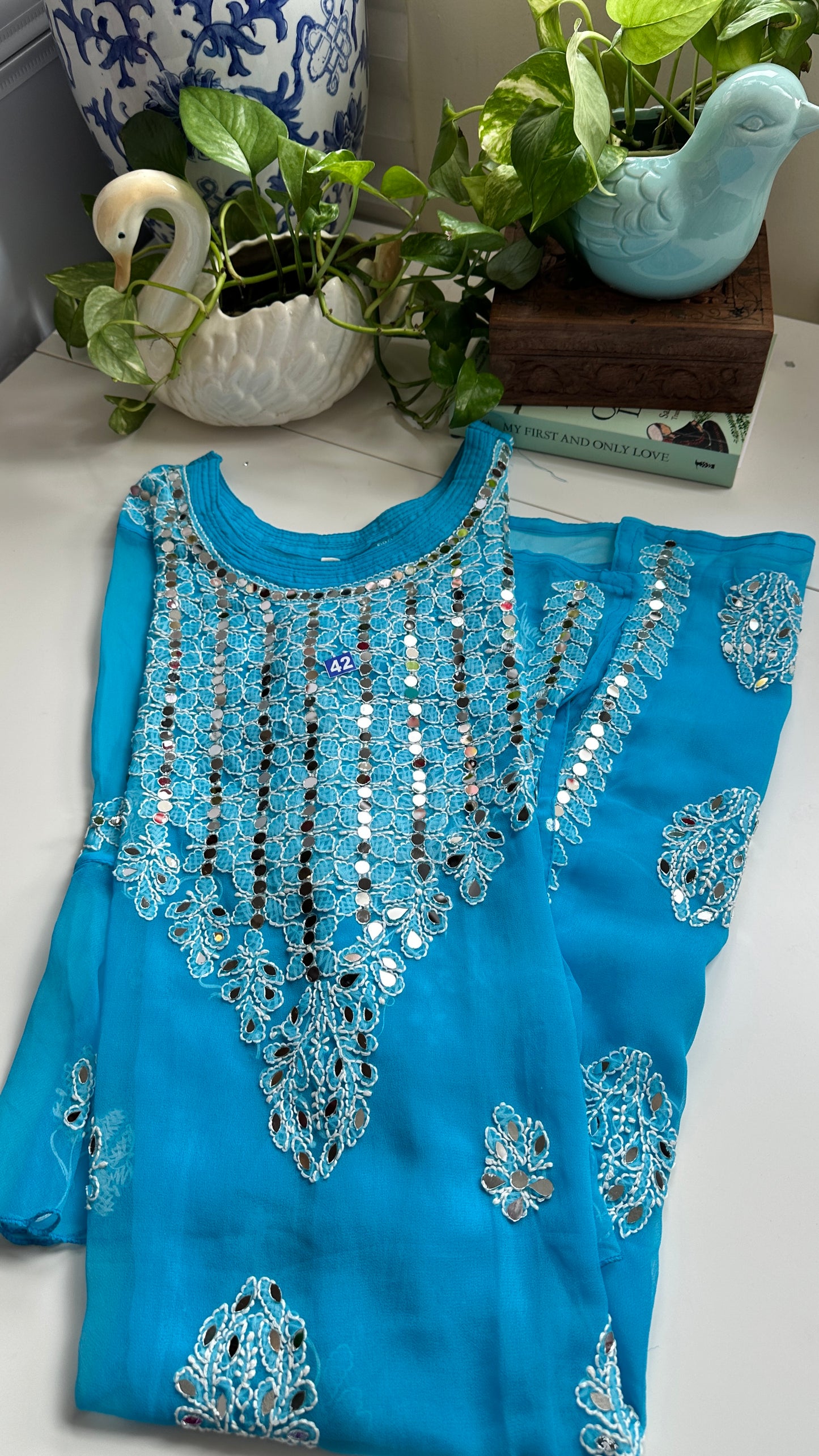 Sky Blue - Georgette Mirror Kurta