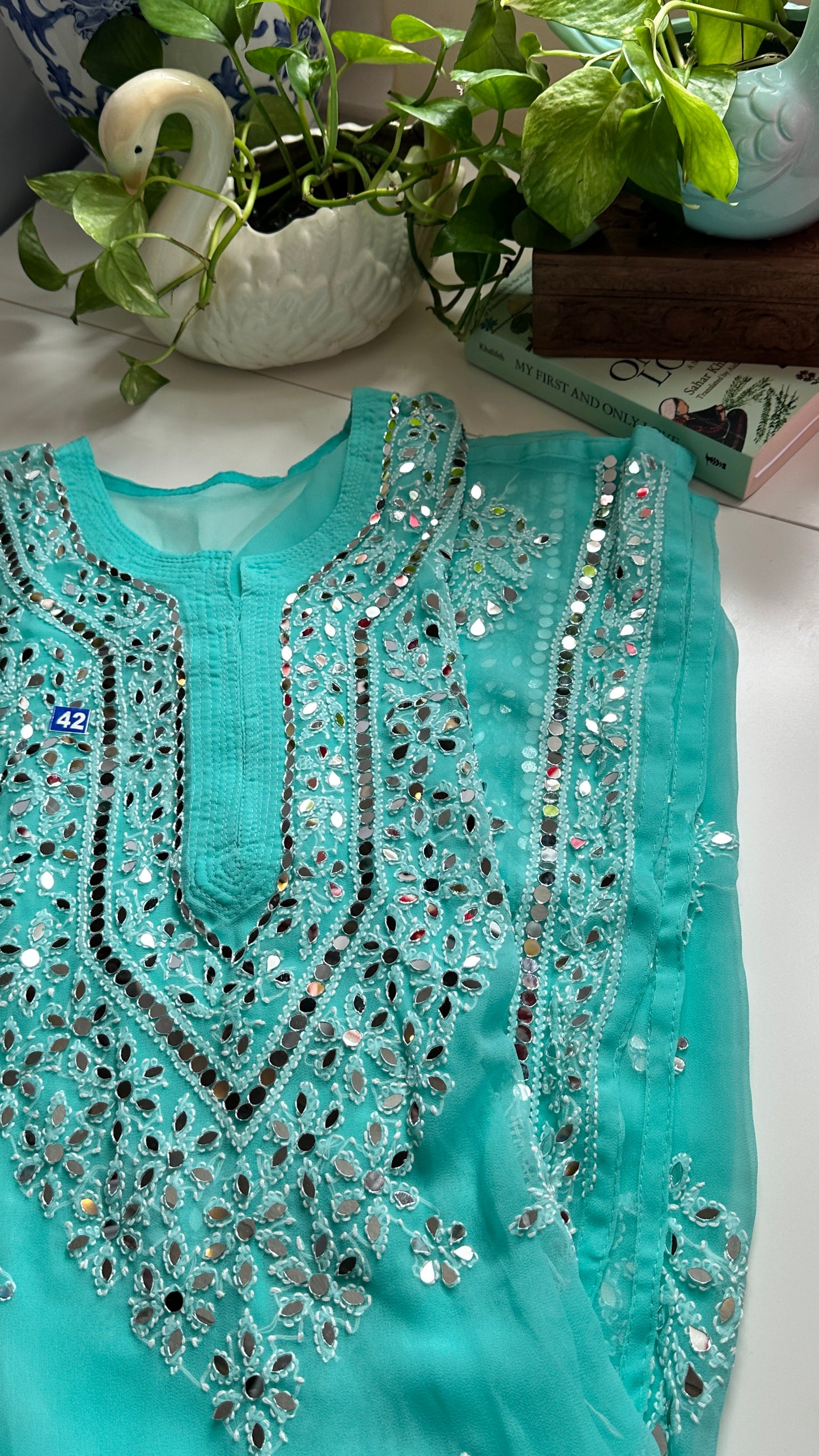 Firozi Blue - Georgette Mirror Kurta